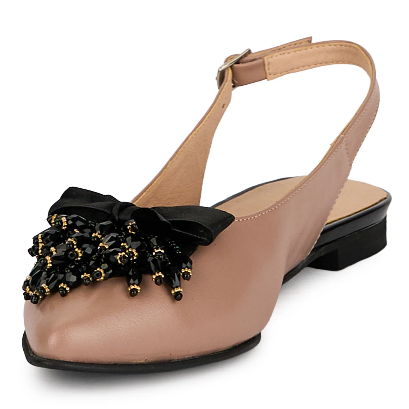 Balerini dama din piele naturala bej cu accesoriu 18682 - Image 3