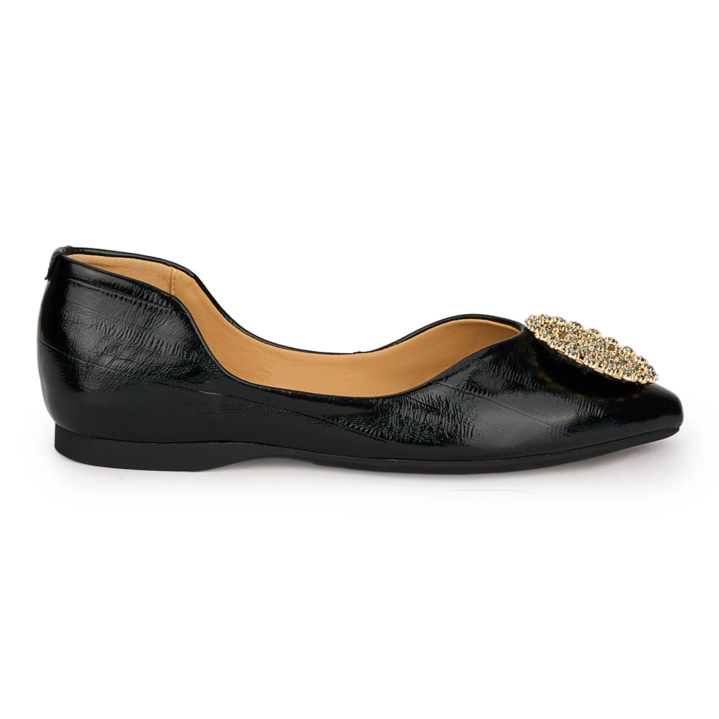 Balerini dama din piele naturala neagra cu accesoriu 18763