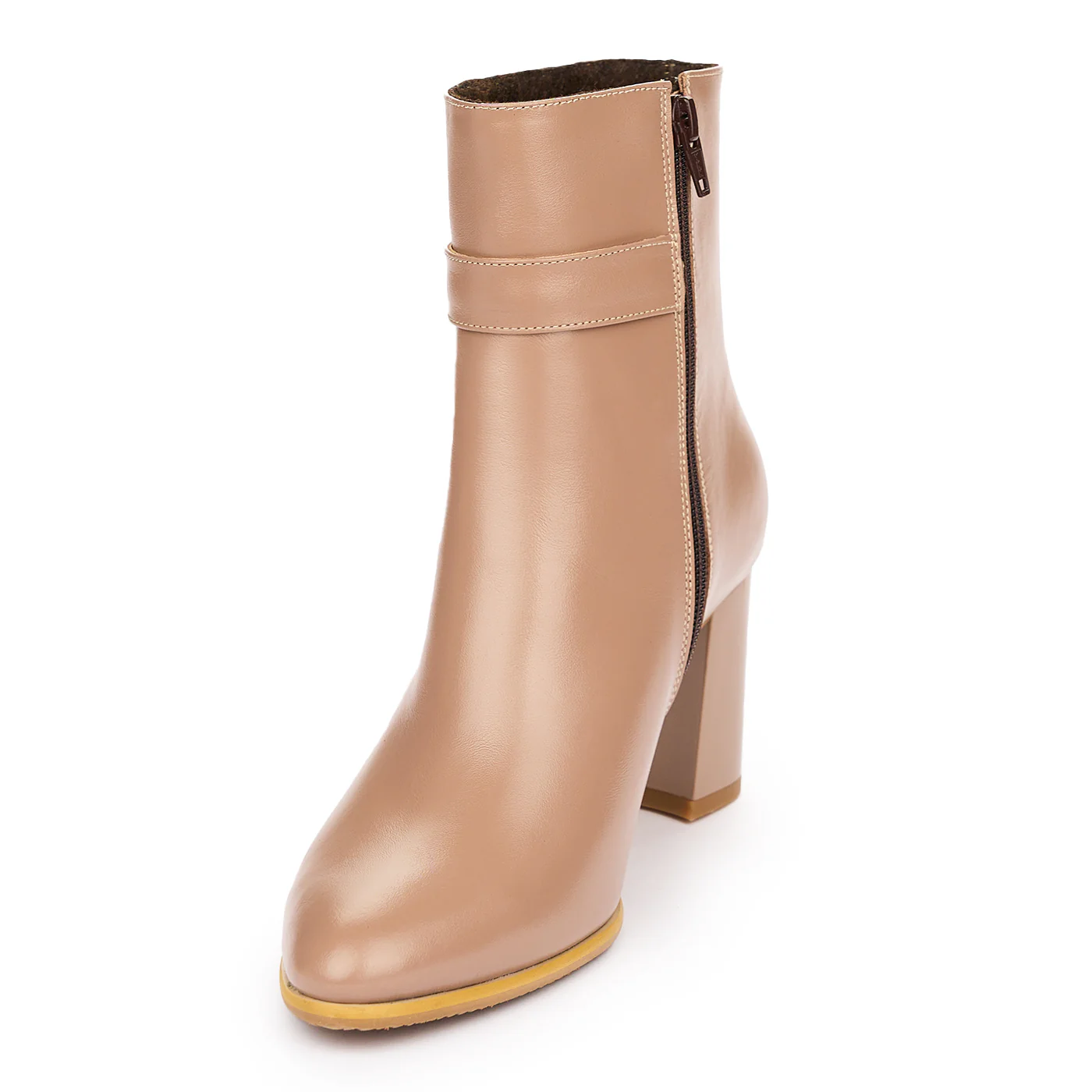 Botine Bej cu Toc 8 Cm din Piele Naturala 12071 - Image 3