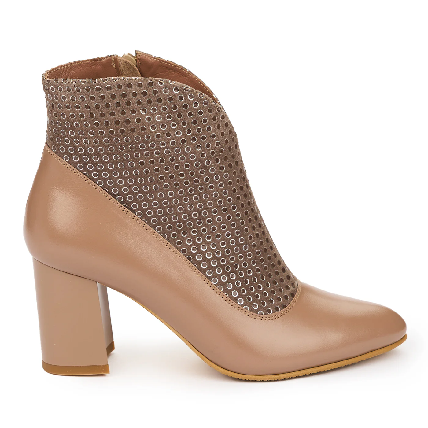 Botine Bej Dama Piele Natural Toc 7 Cm 12375