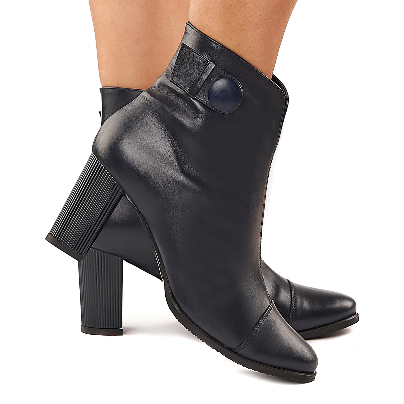 Botine bleumarin din piele naturala 6008