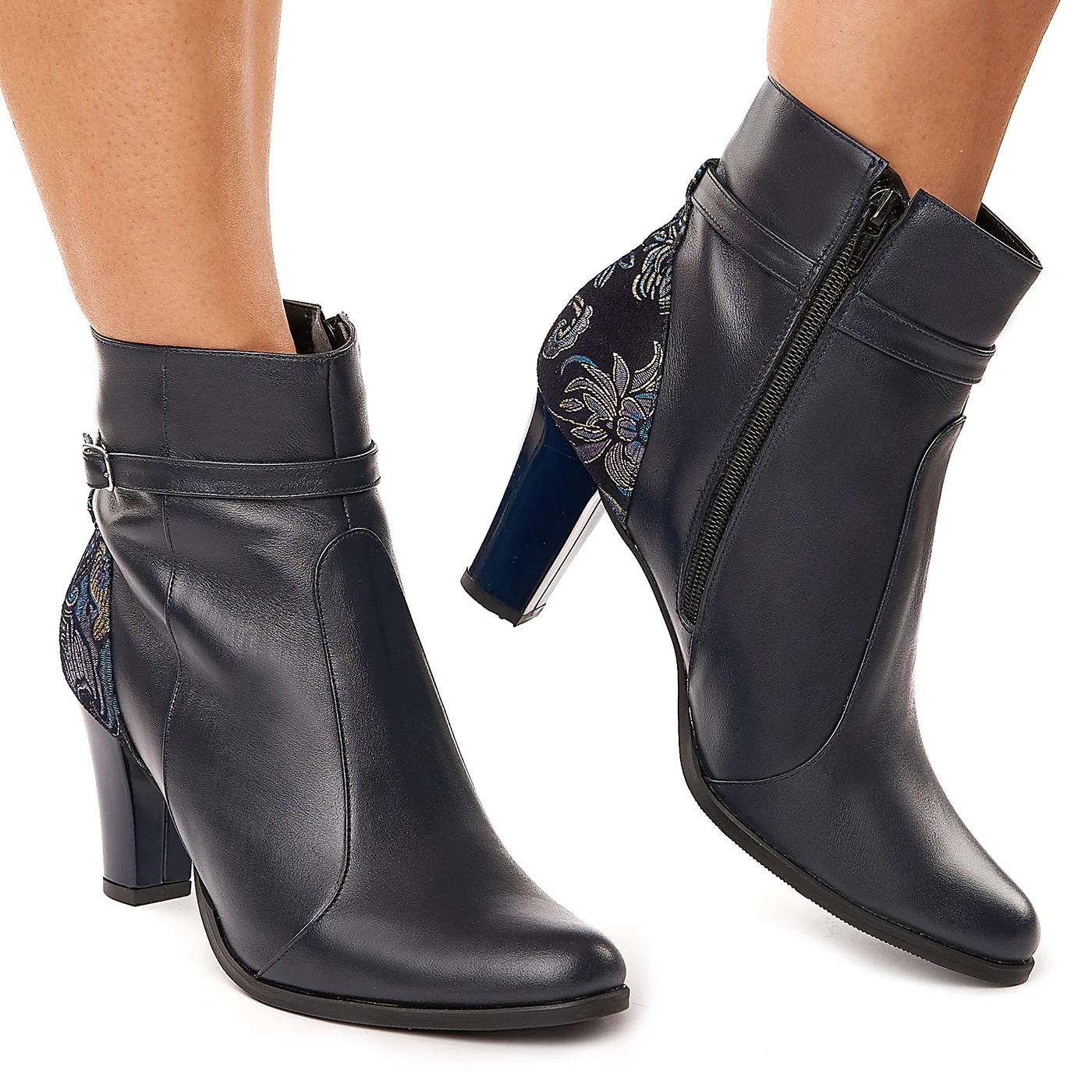 Botine bleumarin din piele naturala 6114 - Image 2