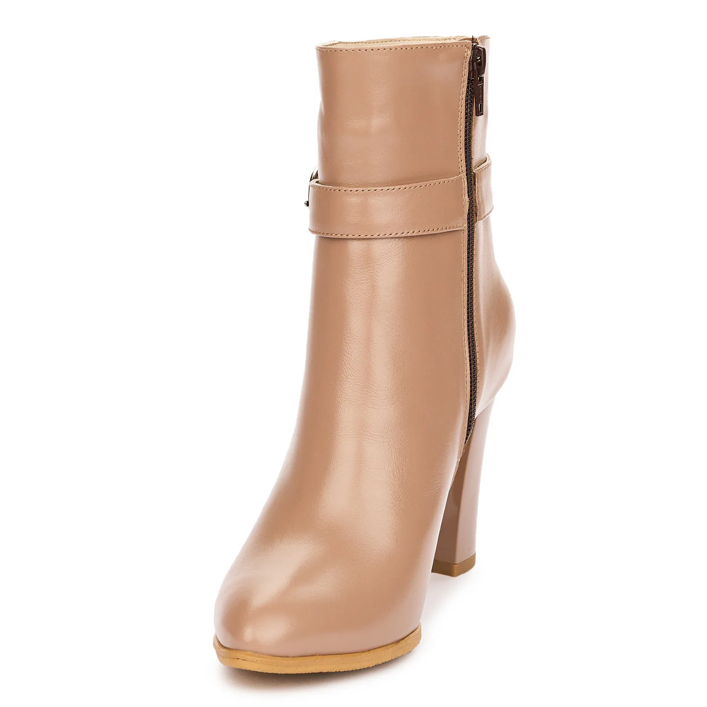 Botine cu Toc Bej din Piele Naturala 12216 - Image 3