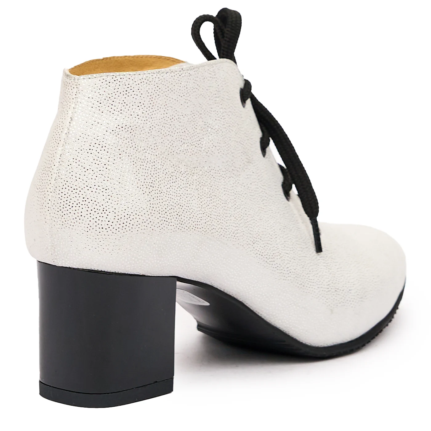 Botine cu Toc Gros Albe din Piele Naturala 6620 - Image 2