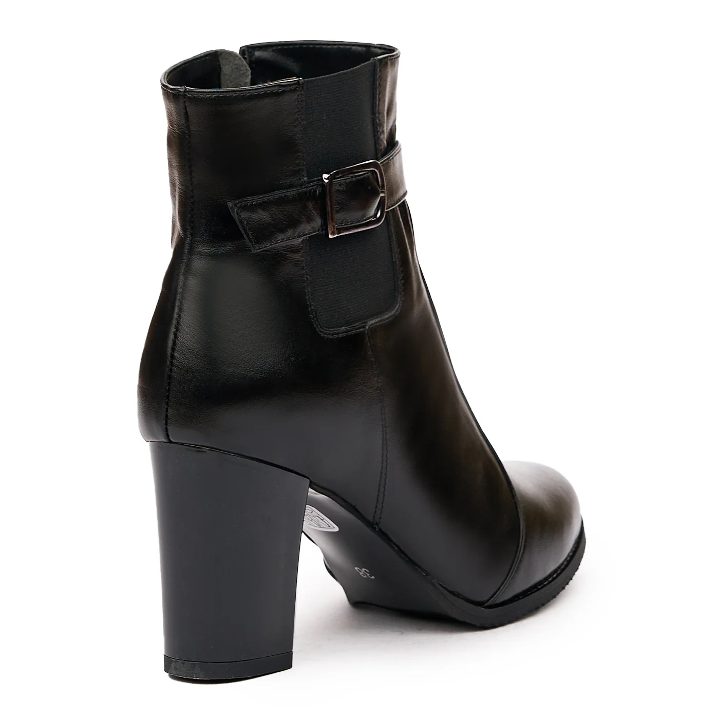 Botine cu Toc Gros Dama din Piele Naturala Neagra 6559 - Image 2