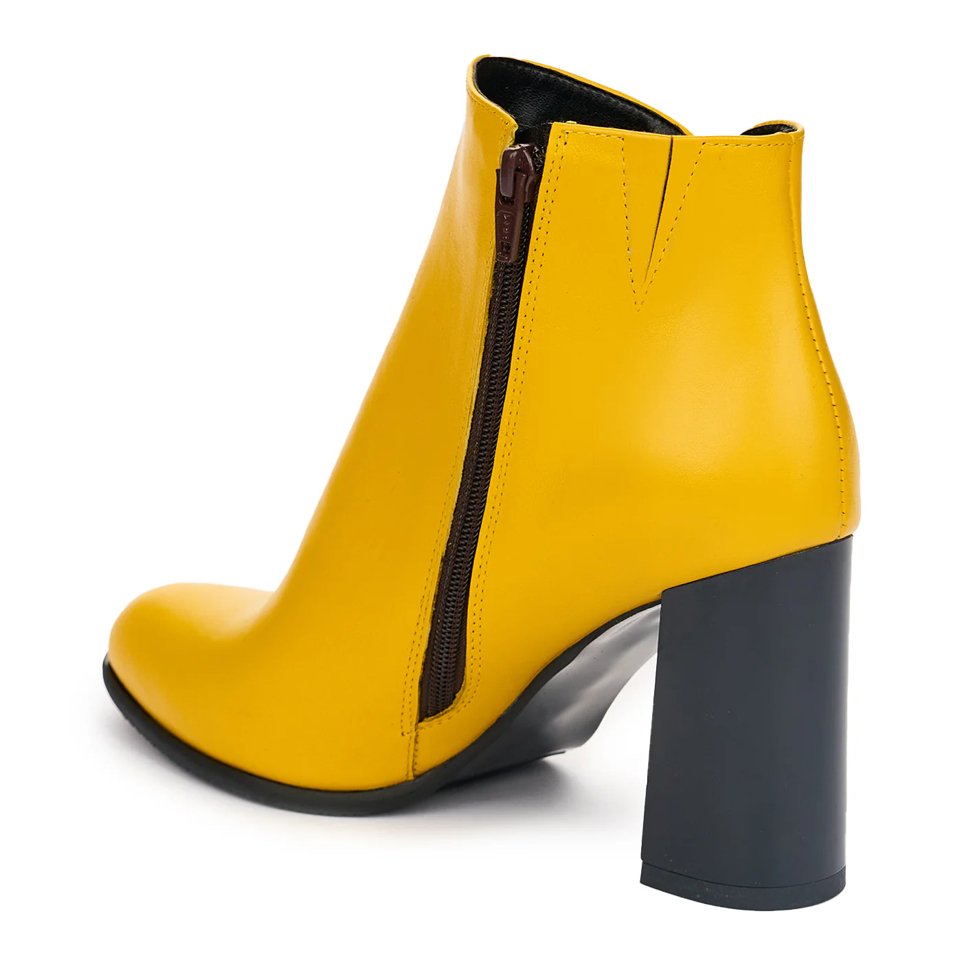 Botine cu Toc Gros Elegante Dama din Piele Naturala Galbena 12554 - Image 2