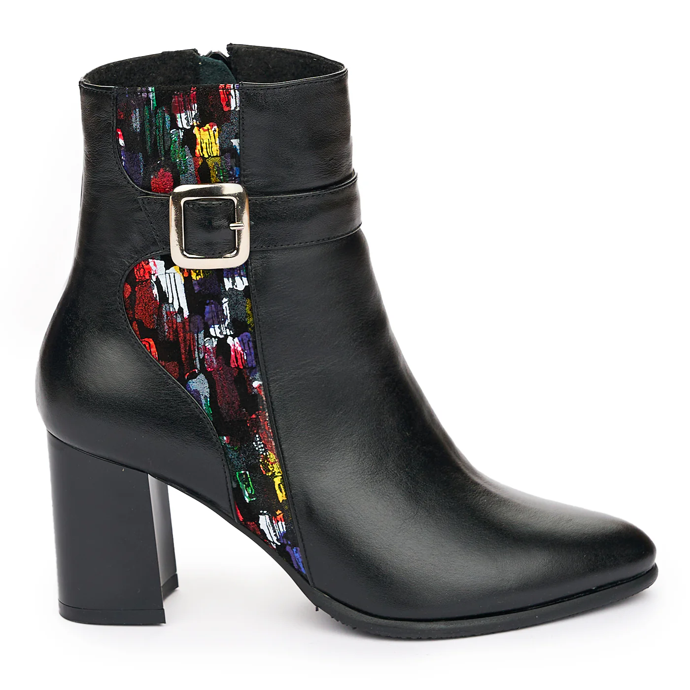 Botine cu Toc Gros Negre din Piele Naturala 12067