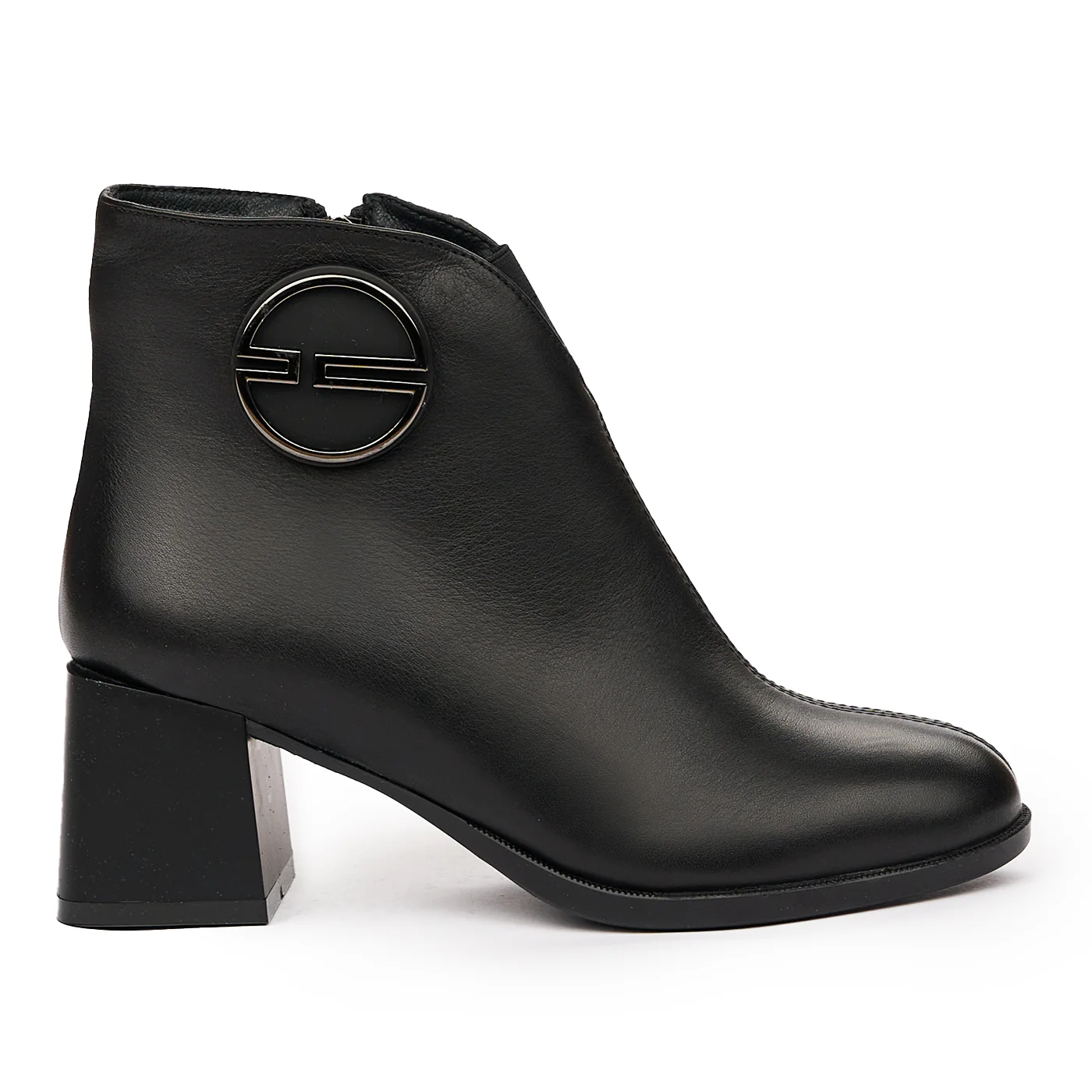 Botine cu Toc Gros Piele Naturala Neagra 6610