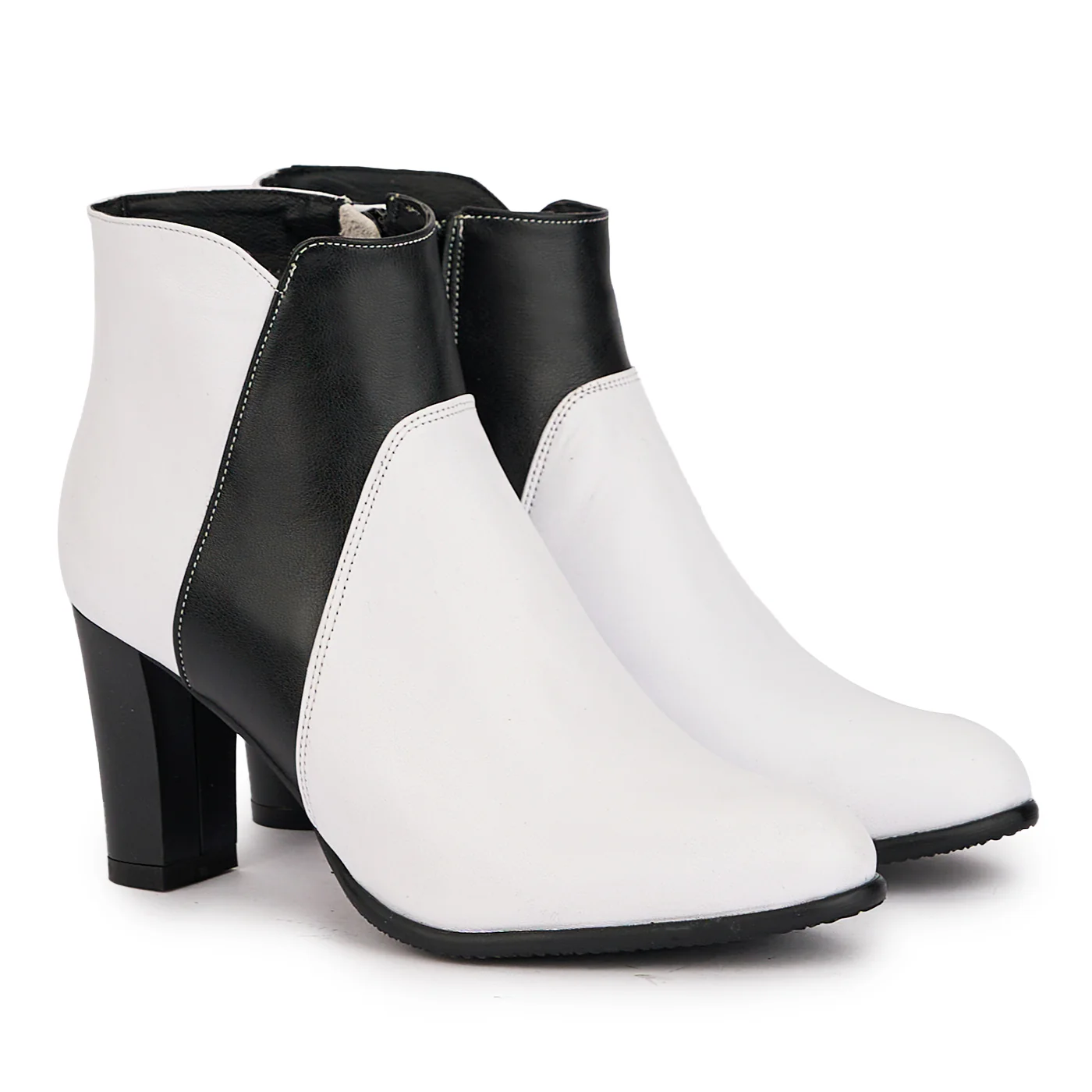 Botine dama din piele naturala alba cu toc gros 7.5 cm 17038 - Image 4