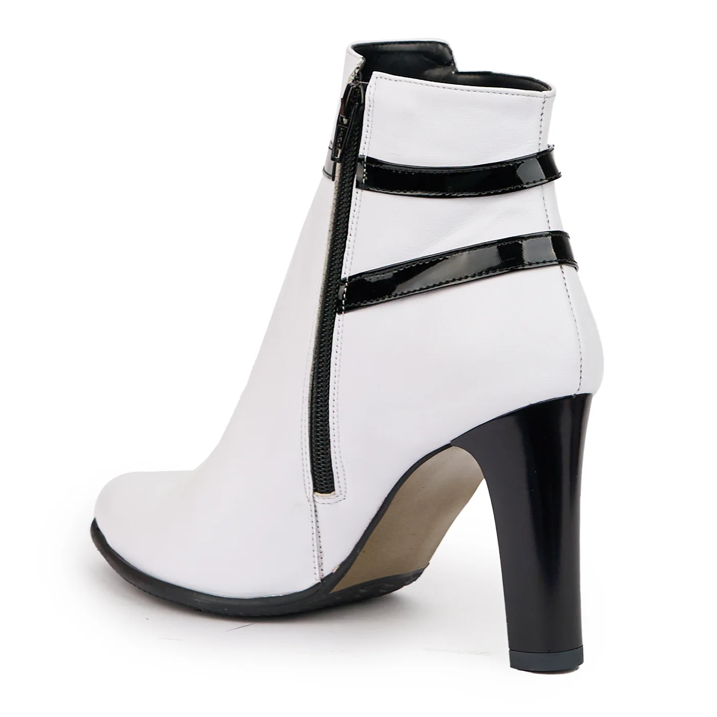 Botine dama din piele naturala alba cu toc gros 9.5 cm 14542 - Image 2