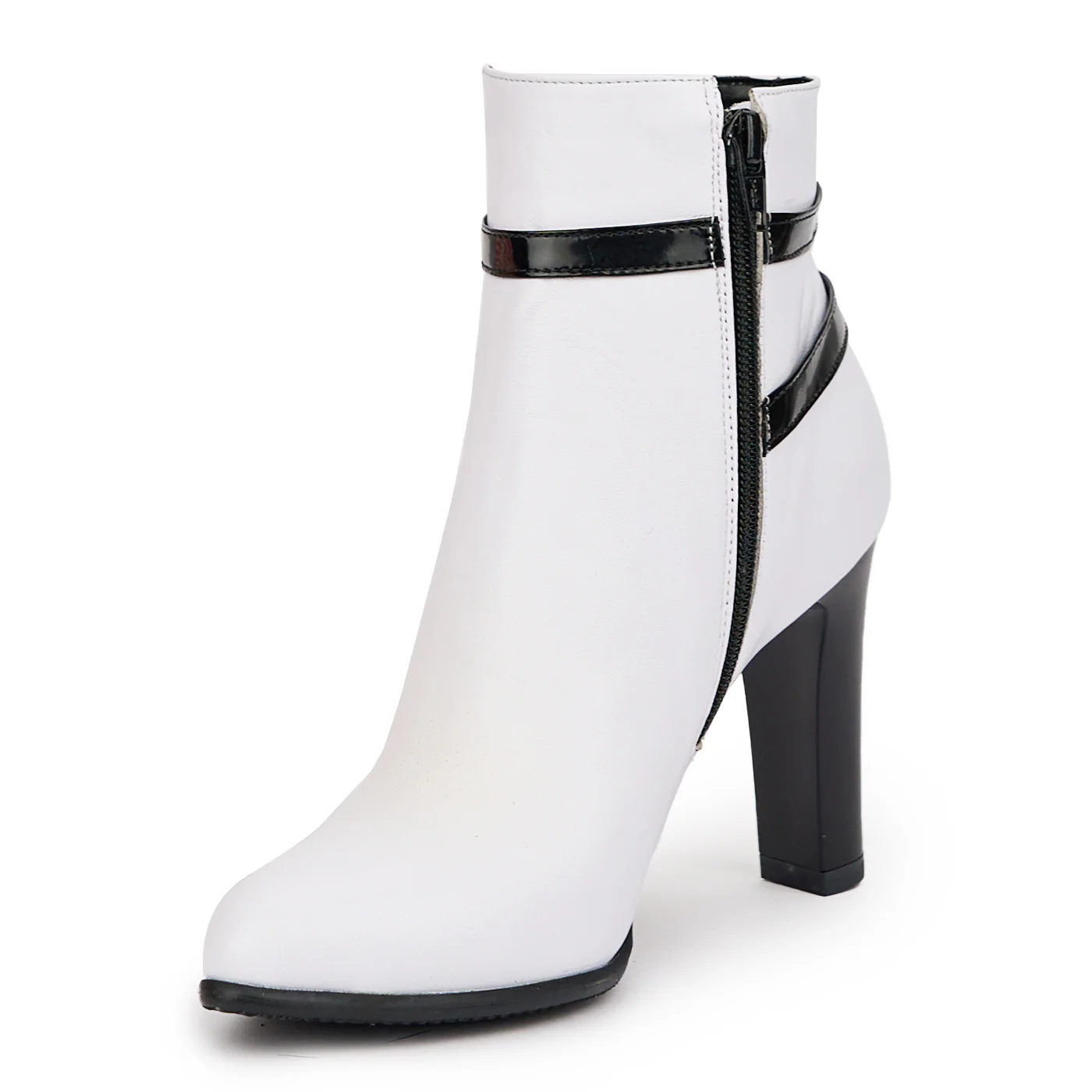 Botine dama din piele naturala alba cu toc gros 9.5 cm 14542 - Image 3