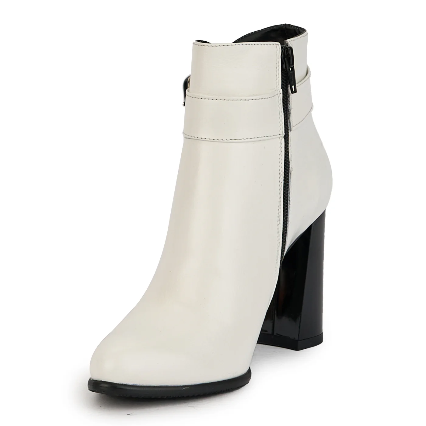 Botine dama din piele naturala alba cu toc gros 9 cm 17359 - Image 3