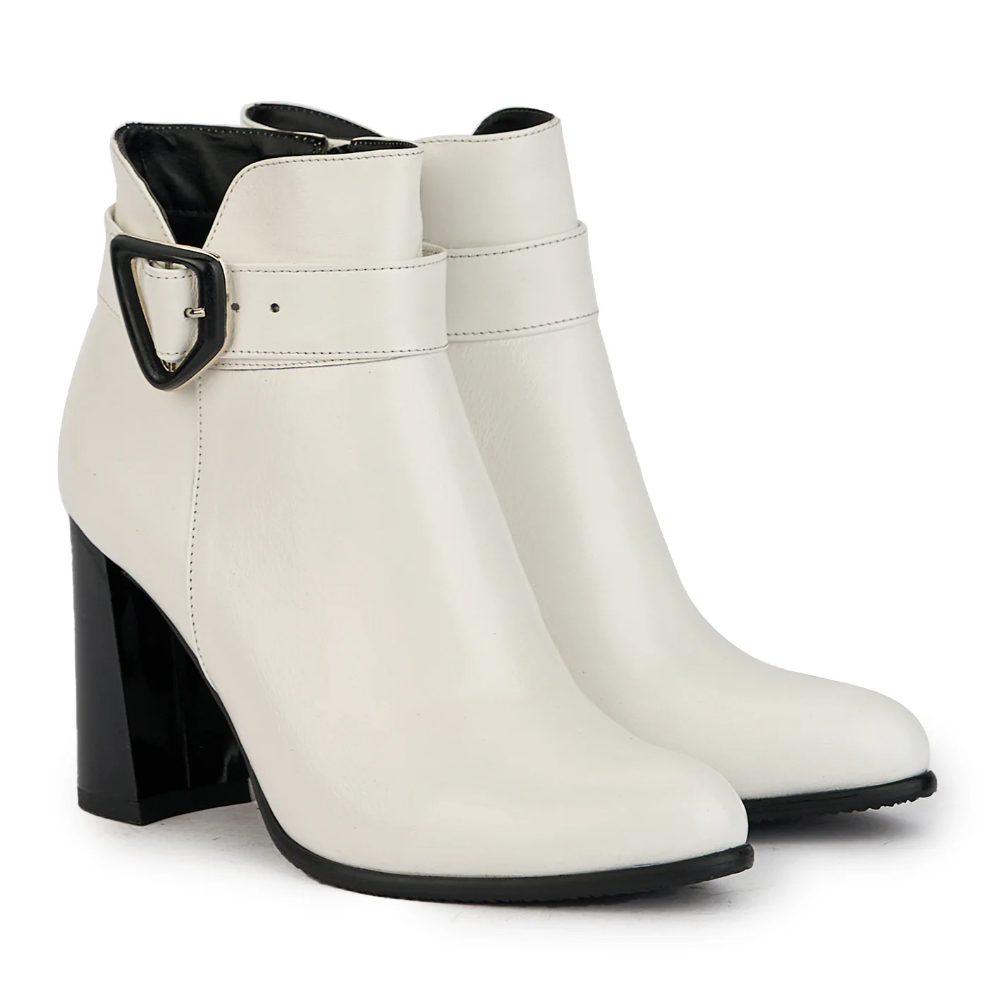 Botine dama din piele naturala alba cu toc gros 9 cm 17359 - Image 4