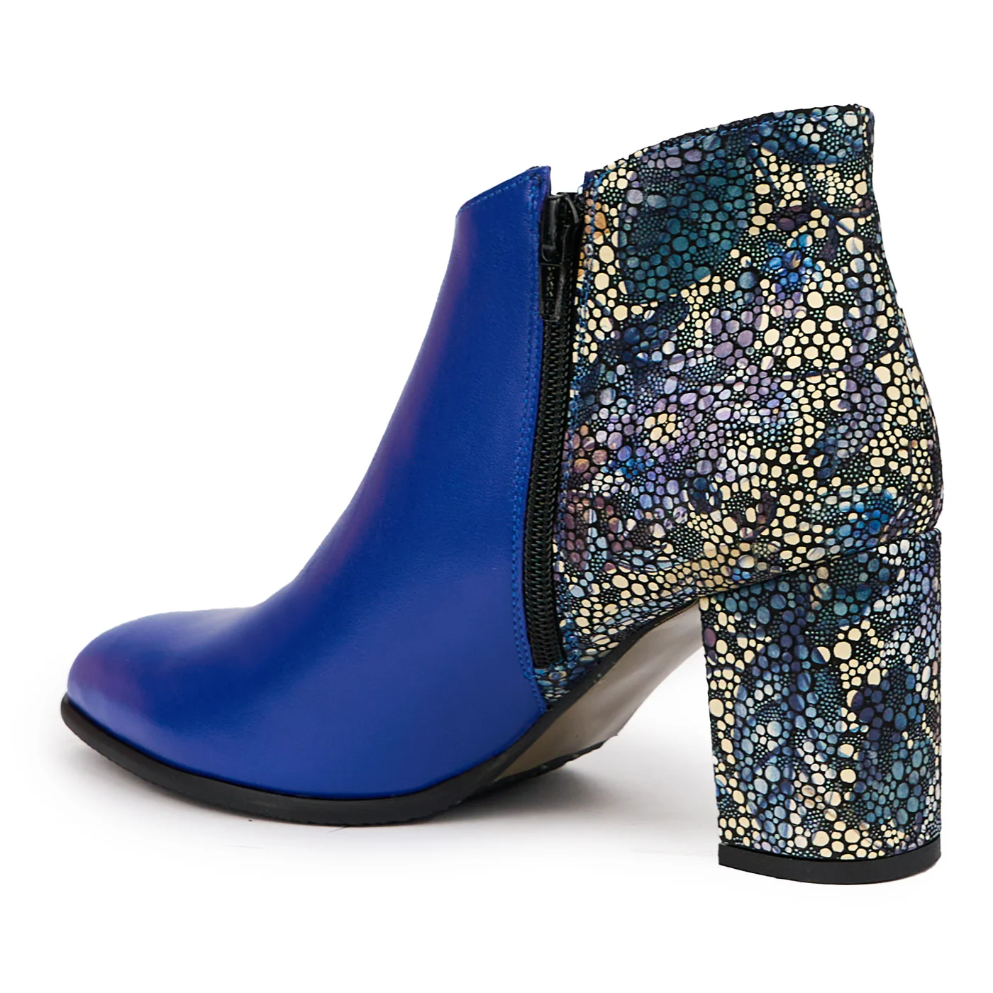 Botine dama din piele naturala albastra cu toc gros 7.5 cm 14514 - Image 2
