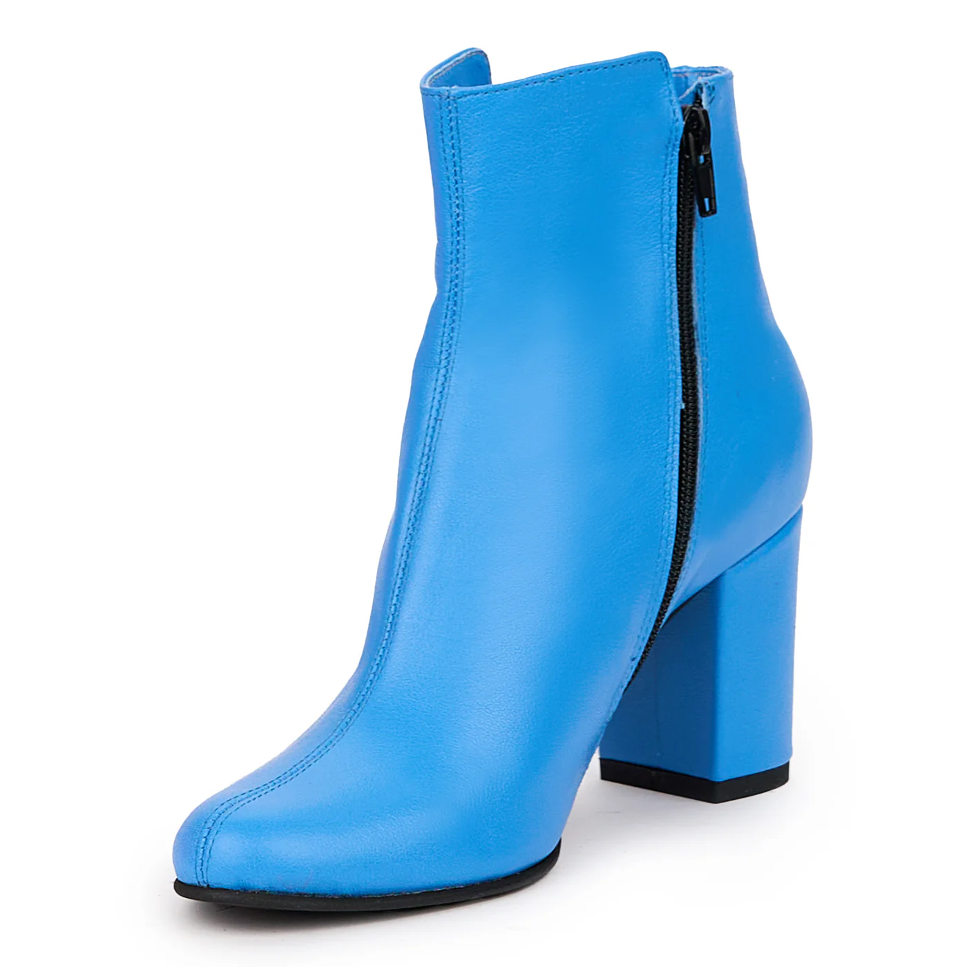 Botine dama din piele naturala albastra cu toc gros 8 cm 14407 - Image 3
