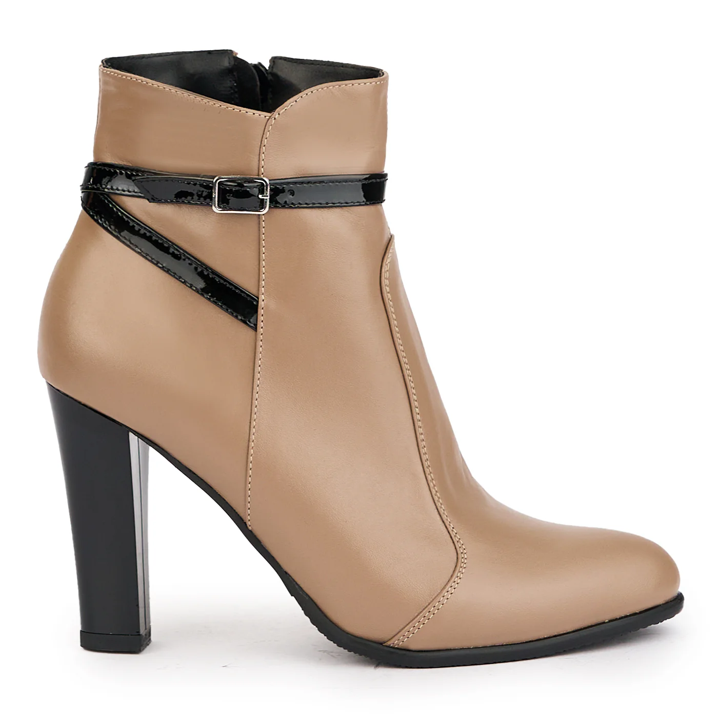 Botine dama din piele naturala bej cu toc gros 10 cm 17205