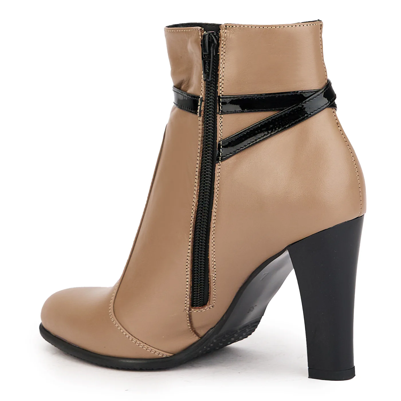 Botine dama din piele naturala bej cu toc gros 10 cm 17205 - Image 2