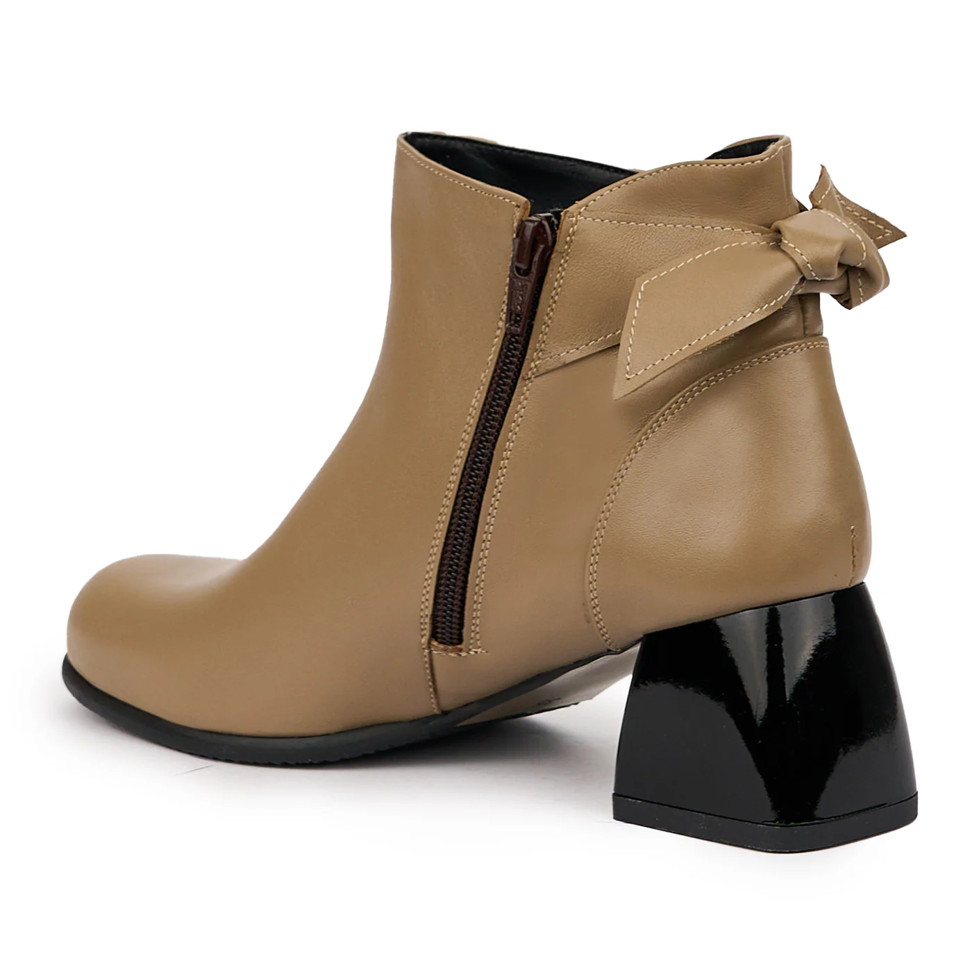 Botine dama din piele naturala bej cu toc gros 6 cm 14359 - Image 2