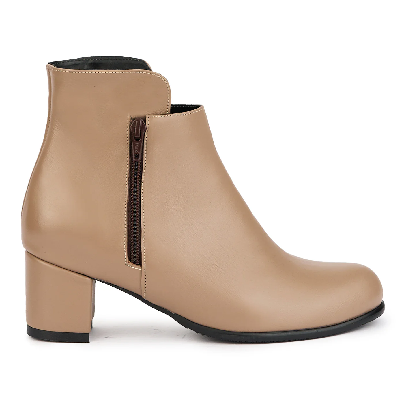 Botine dama din piele naturala bej cu toc gros 6 cm 17264