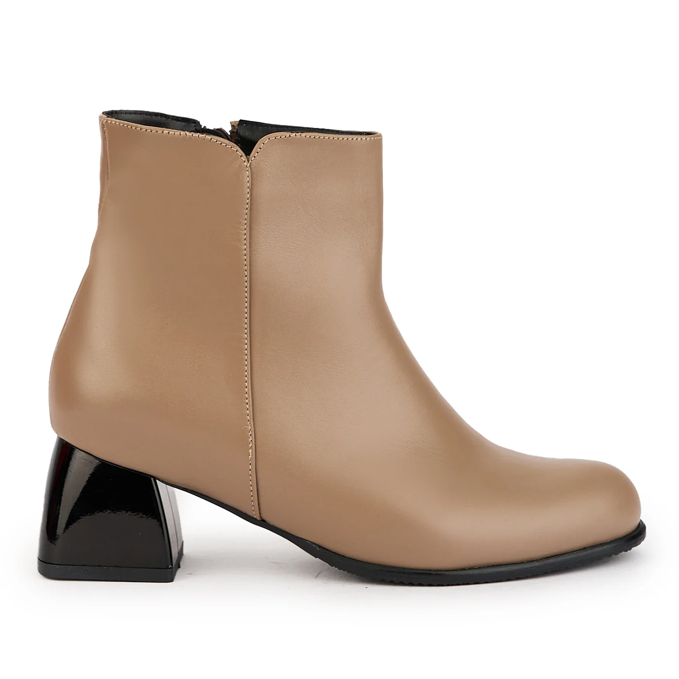 Botine dama din piele naturala bej cu toc gros 6 cm 17304