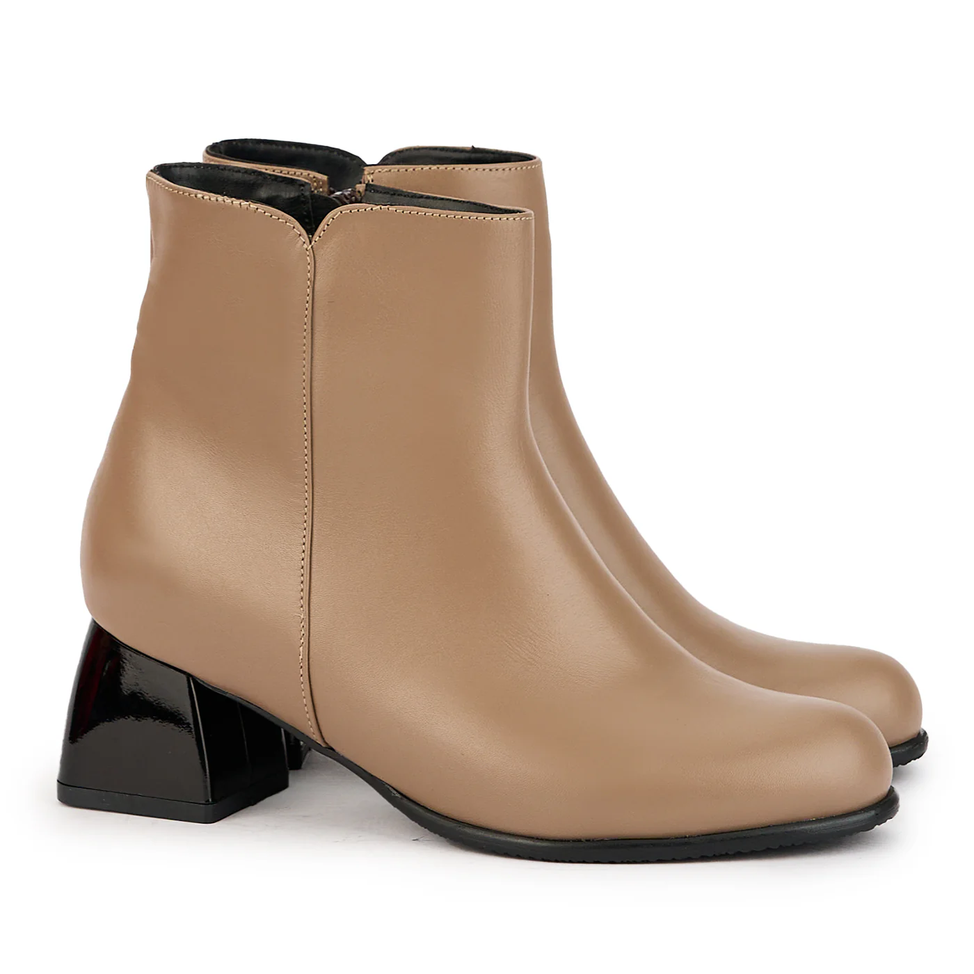 Botine dama din piele naturala bej cu toc gros 6 cm 17304 - Image 4