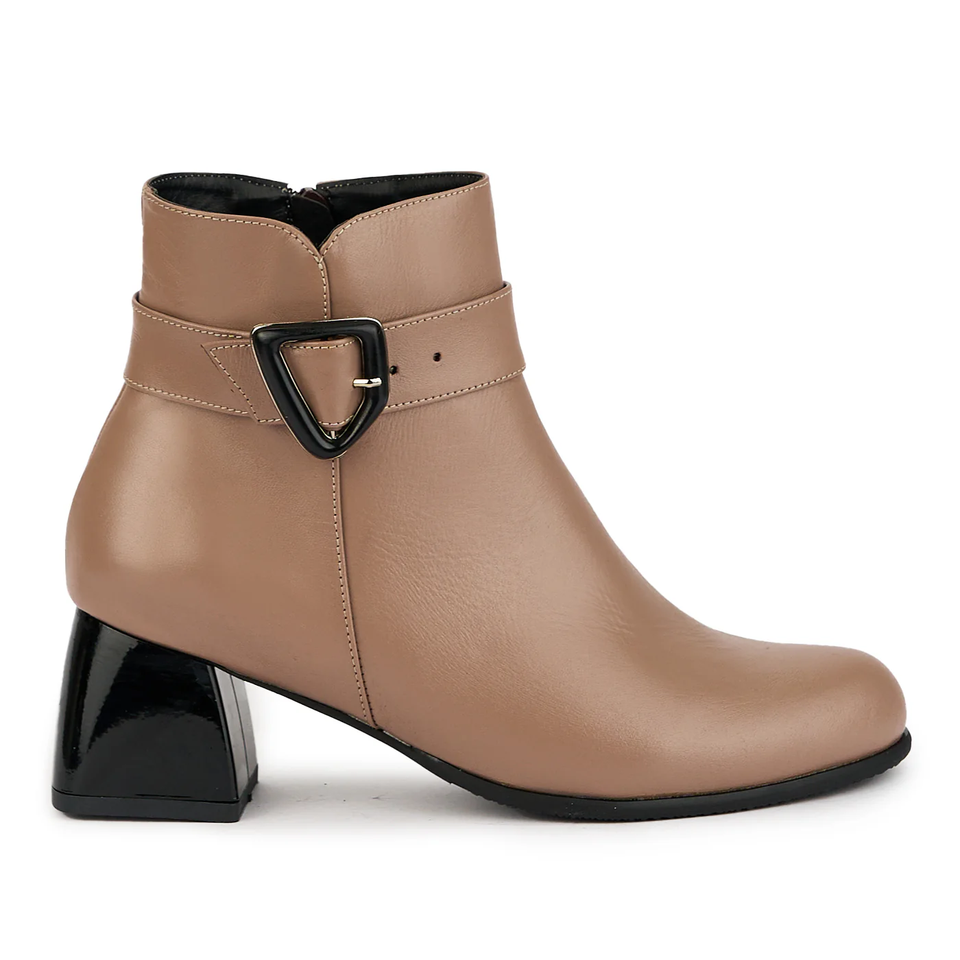 Botine dama din piele naturala bej cu toc gros 6 cm 17348