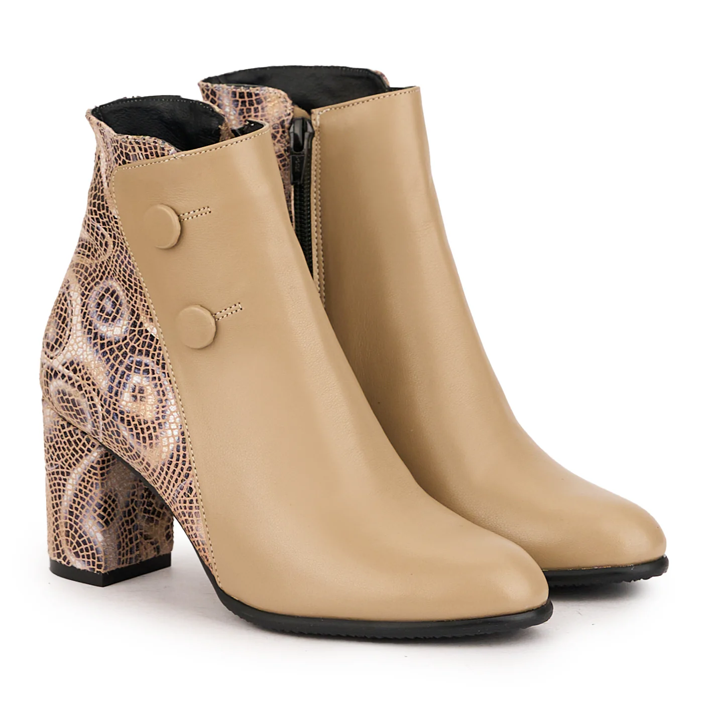 Botine dama din piele naturala bej cu toc gros 7.5 cm 16700 - Image 4