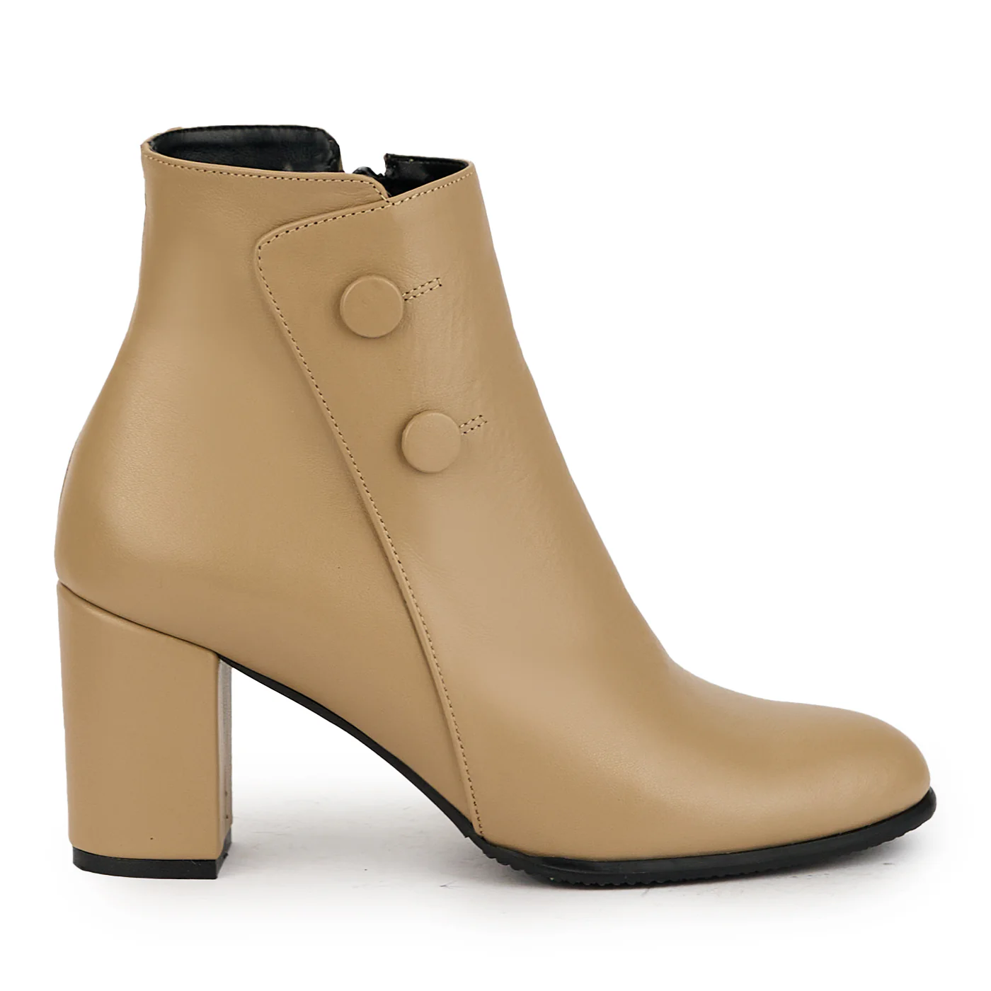 Botine dama din piele naturala bej cu toc gros 7.5 cm 17378