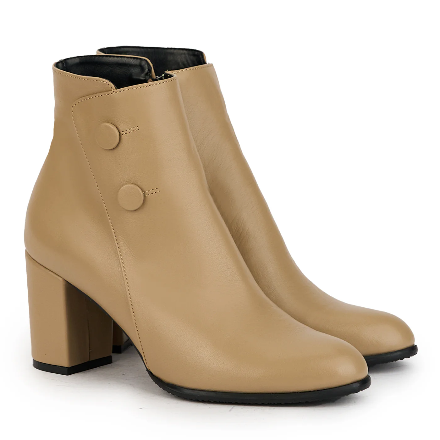 Botine dama din piele naturala bej cu toc gros 7.5 cm 17378 - Image 4