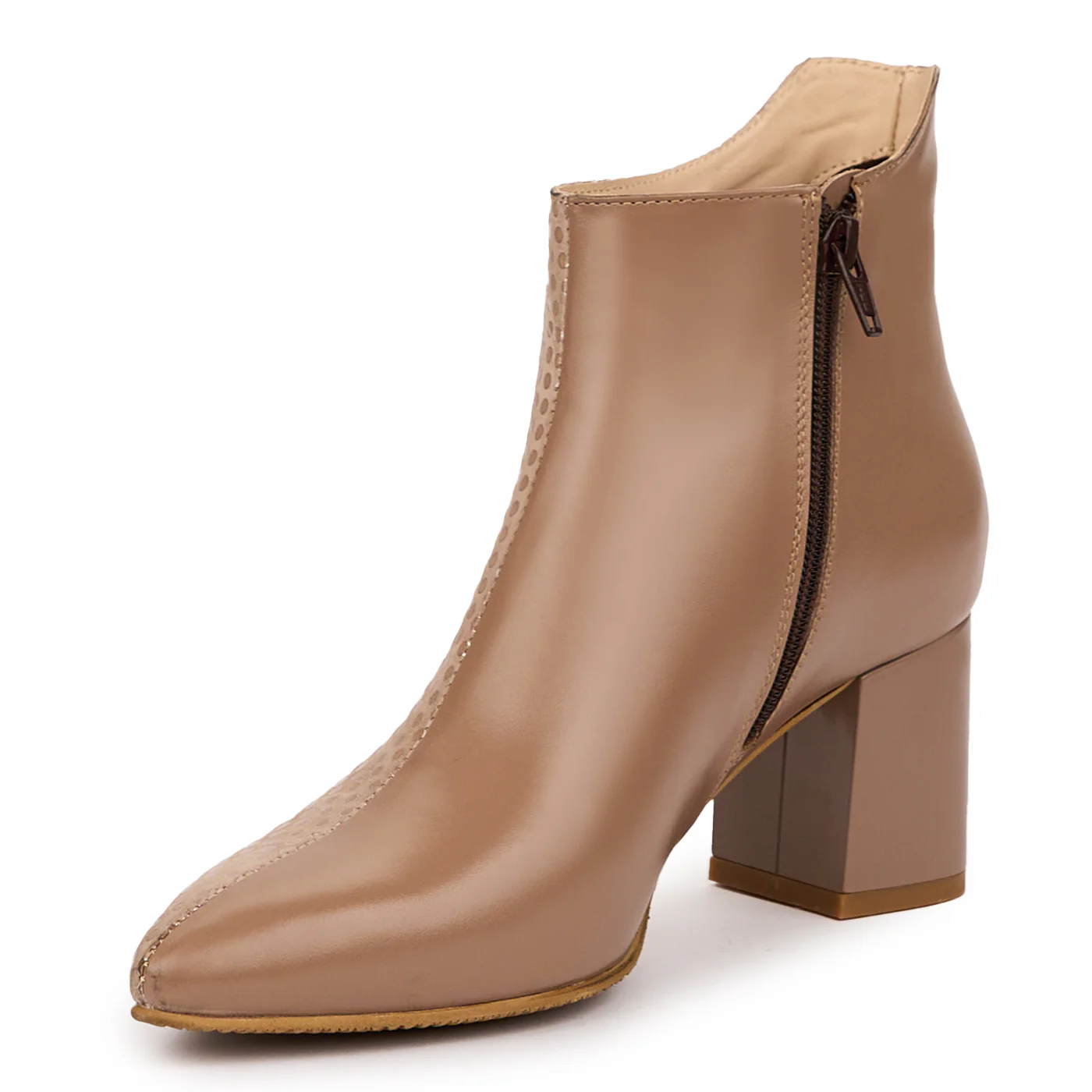 Botine dama din piele naturala bej cu toc gros 7 cm 14312 - Image 3