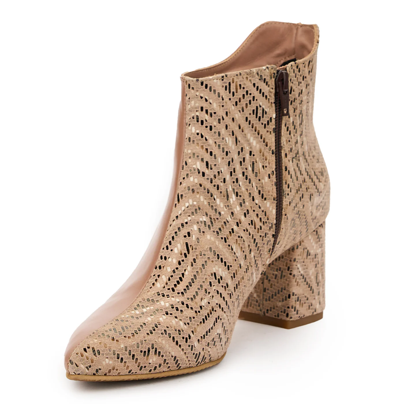 Botine dama din piele naturala bej cu toc gros 7 cm 14885 - Image 3