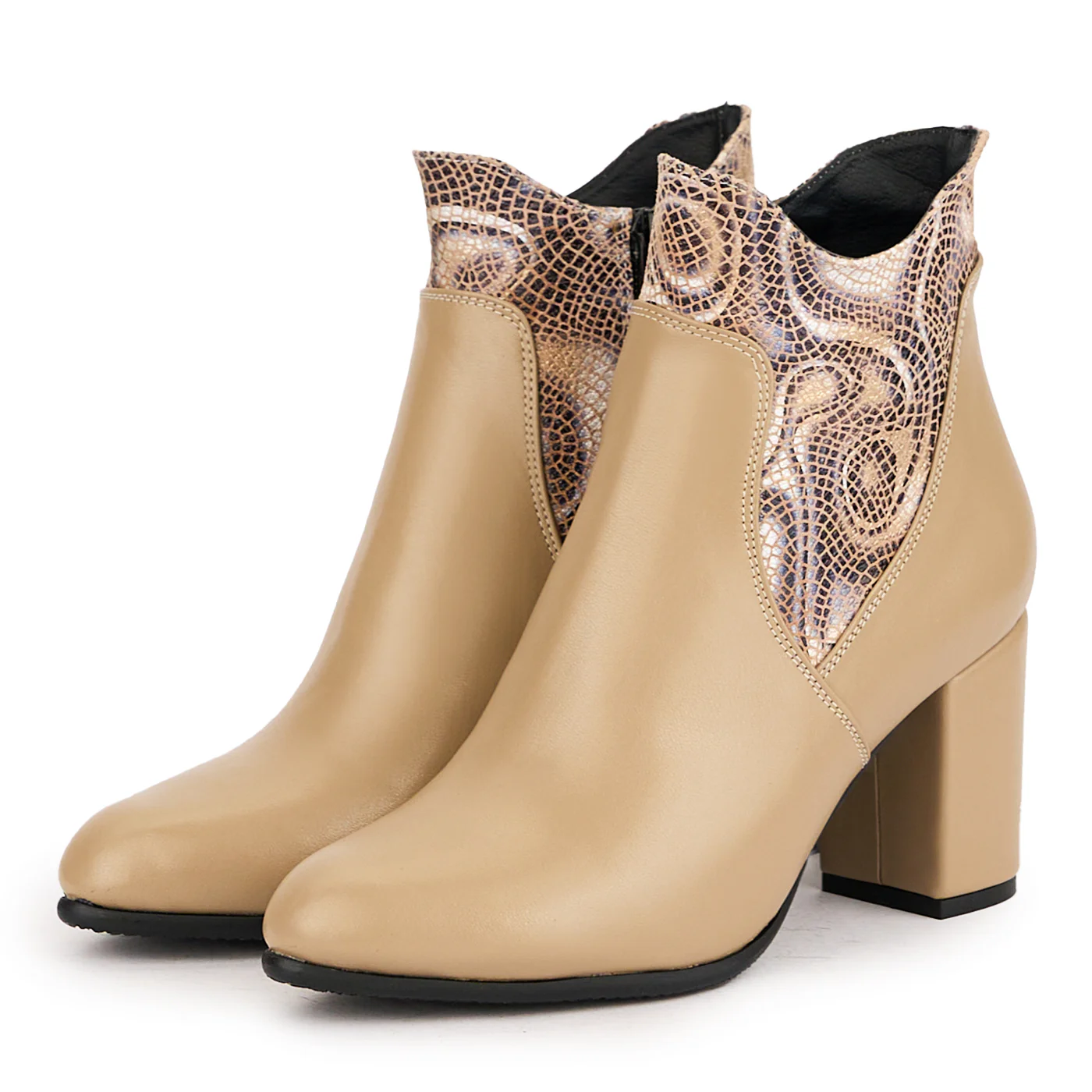 Botine dama din piele naturala bej cu toc gros 8 cm 16697 - Image 3