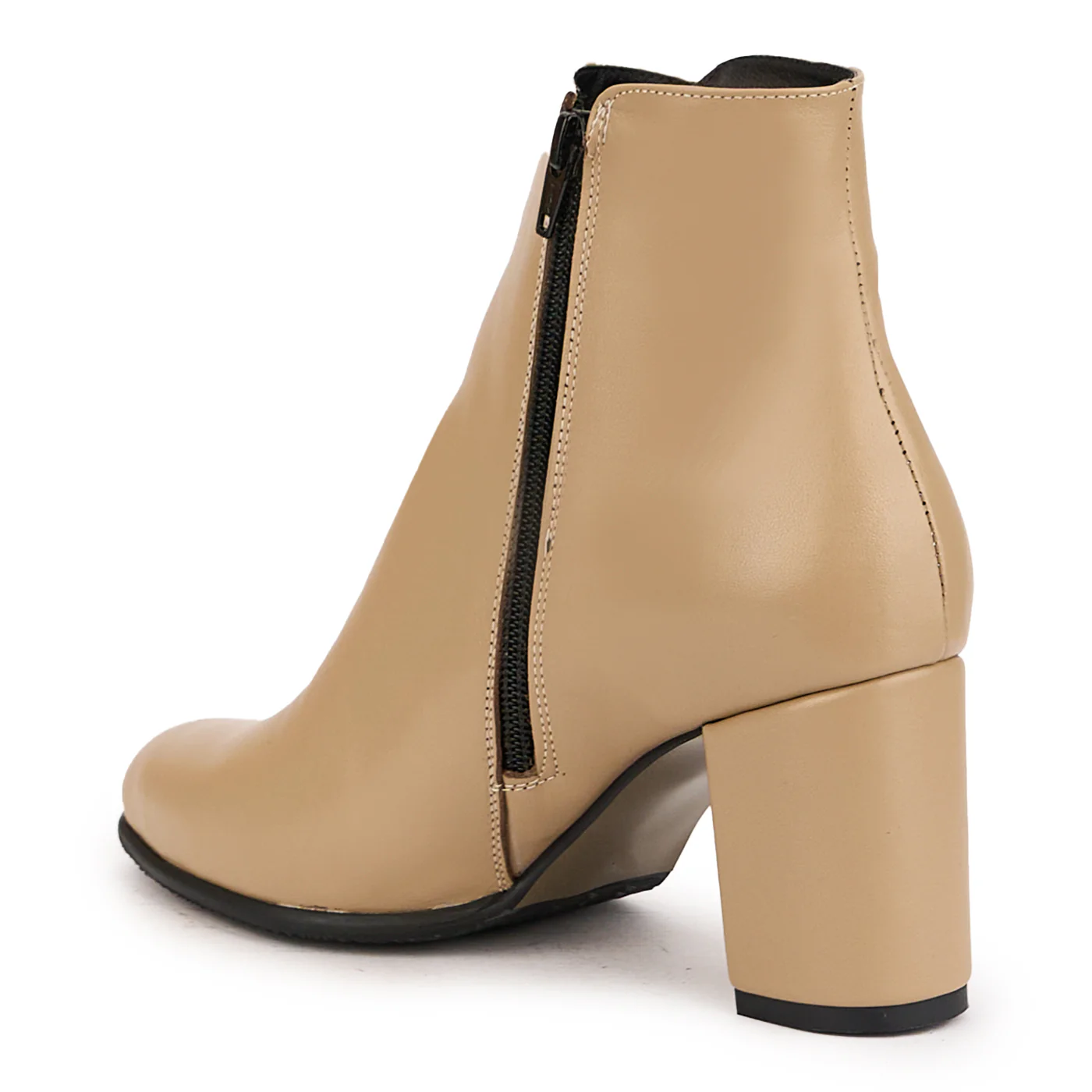 Botine dama din piele naturala bej cu toc gros 8 cm 16710 - Image 2