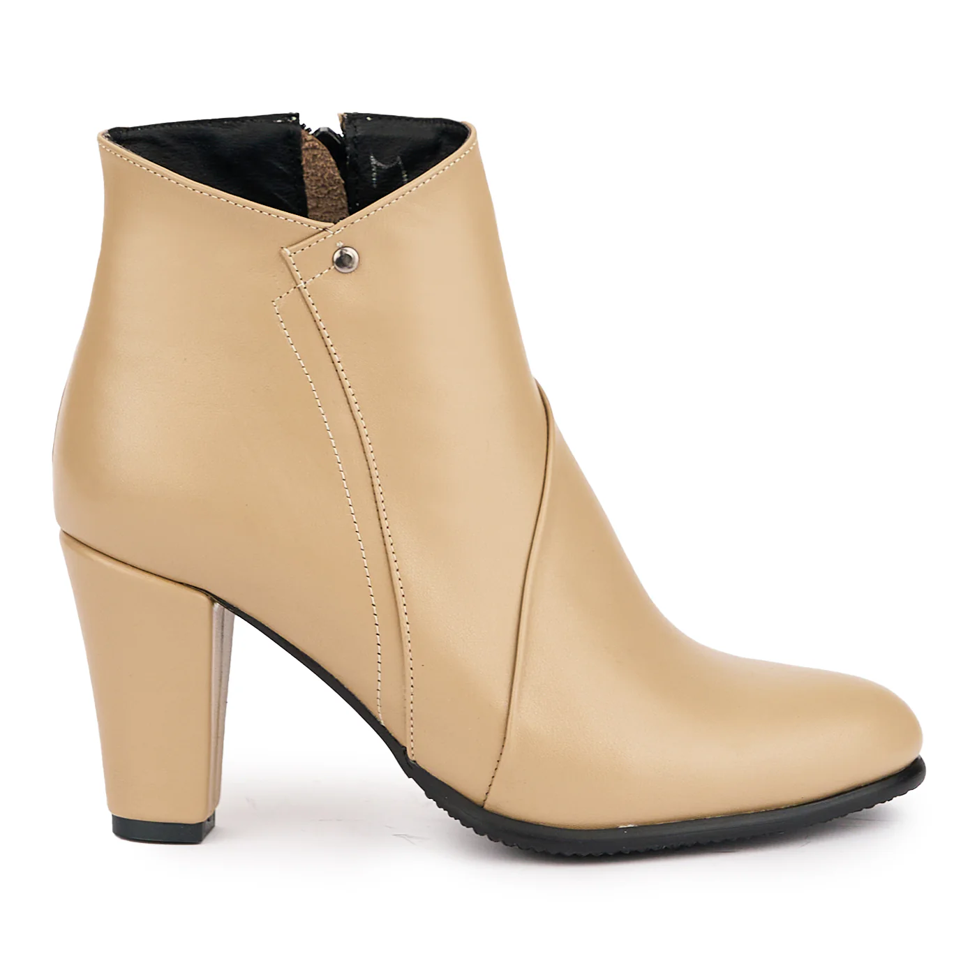 Botine dama din piele naturala bej cu toc gros 8 cm 16951
