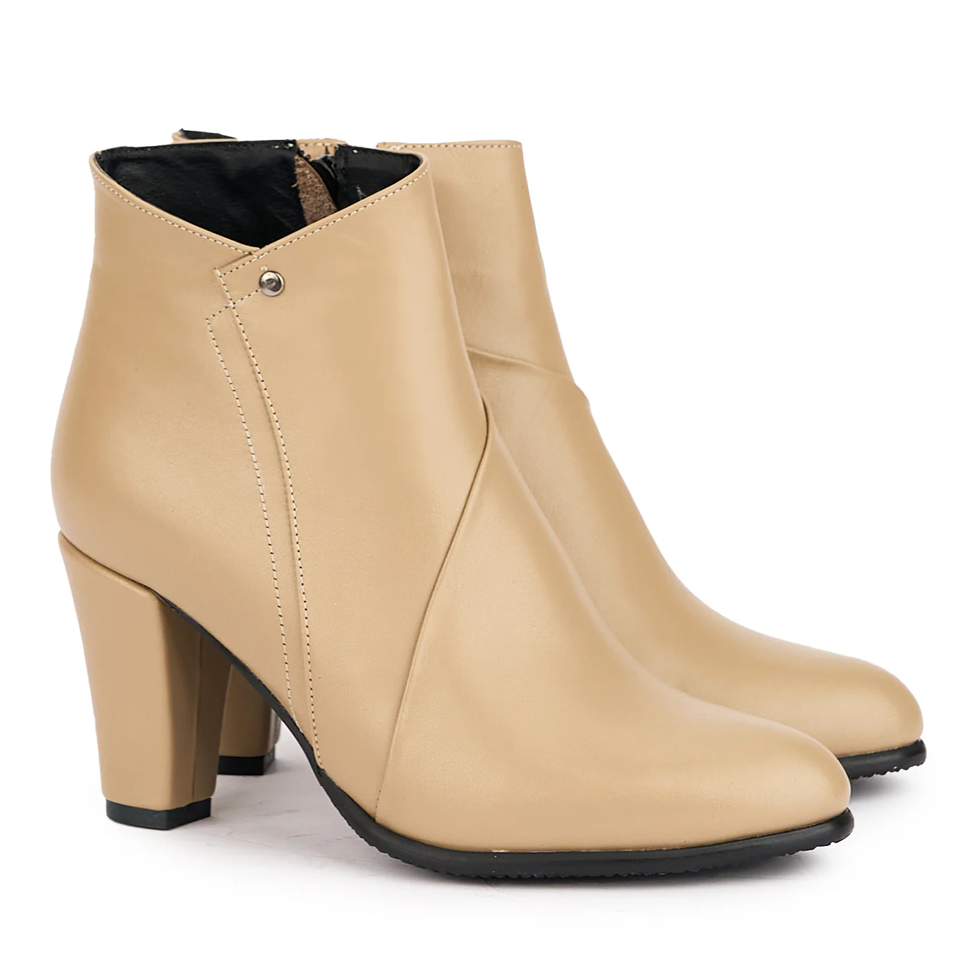 Botine dama din piele naturala bej cu toc gros 8 cm 16951 - Image 4