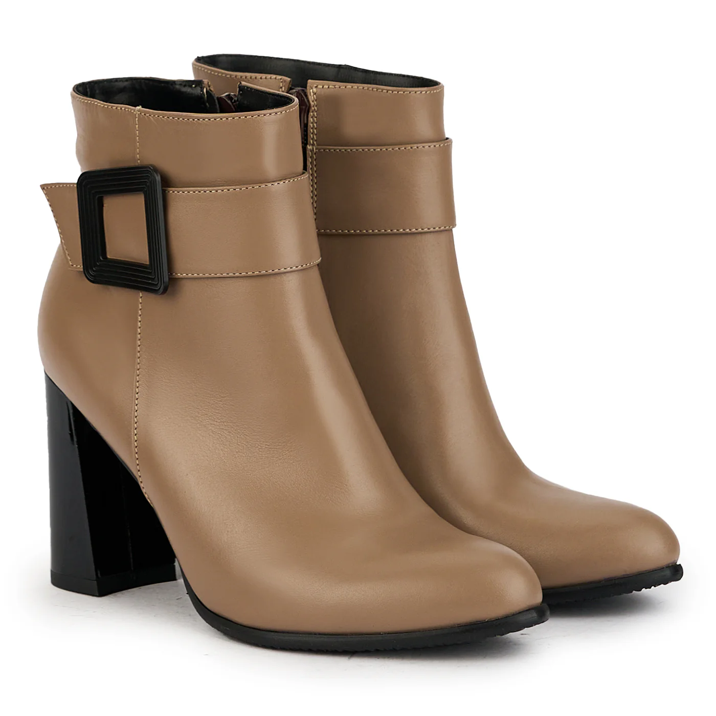 Botine dama din piele naturala bej cu toc gros 9 cm 17352 - Image 4