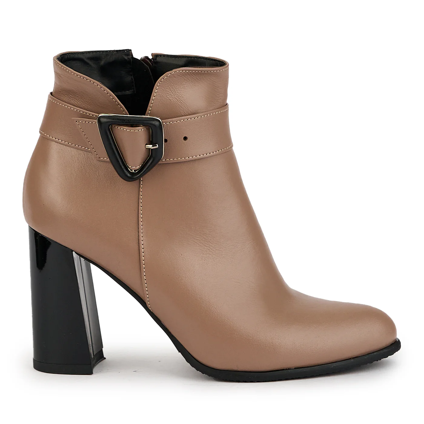 Botine dama din piele naturala bej cu toc gros 9 cm 17361