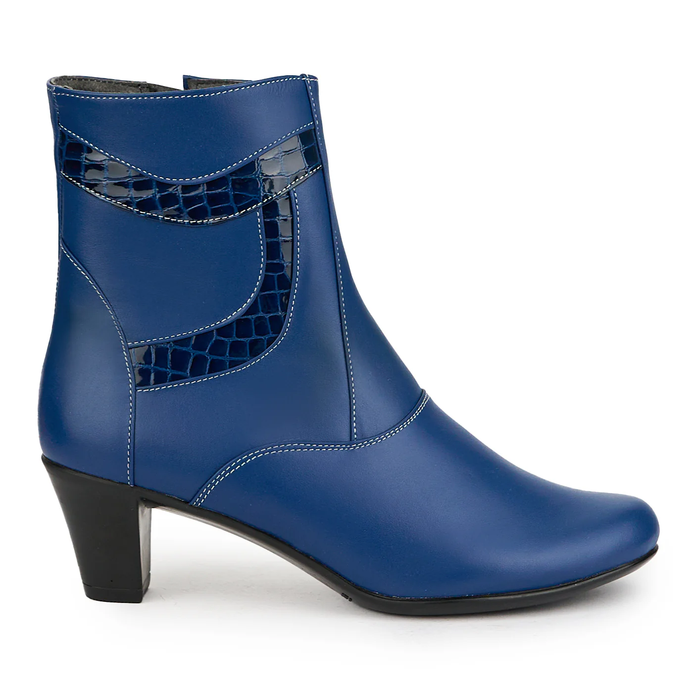 Botine dama din piele naturala bleumarin cu toc 6 cm 15081