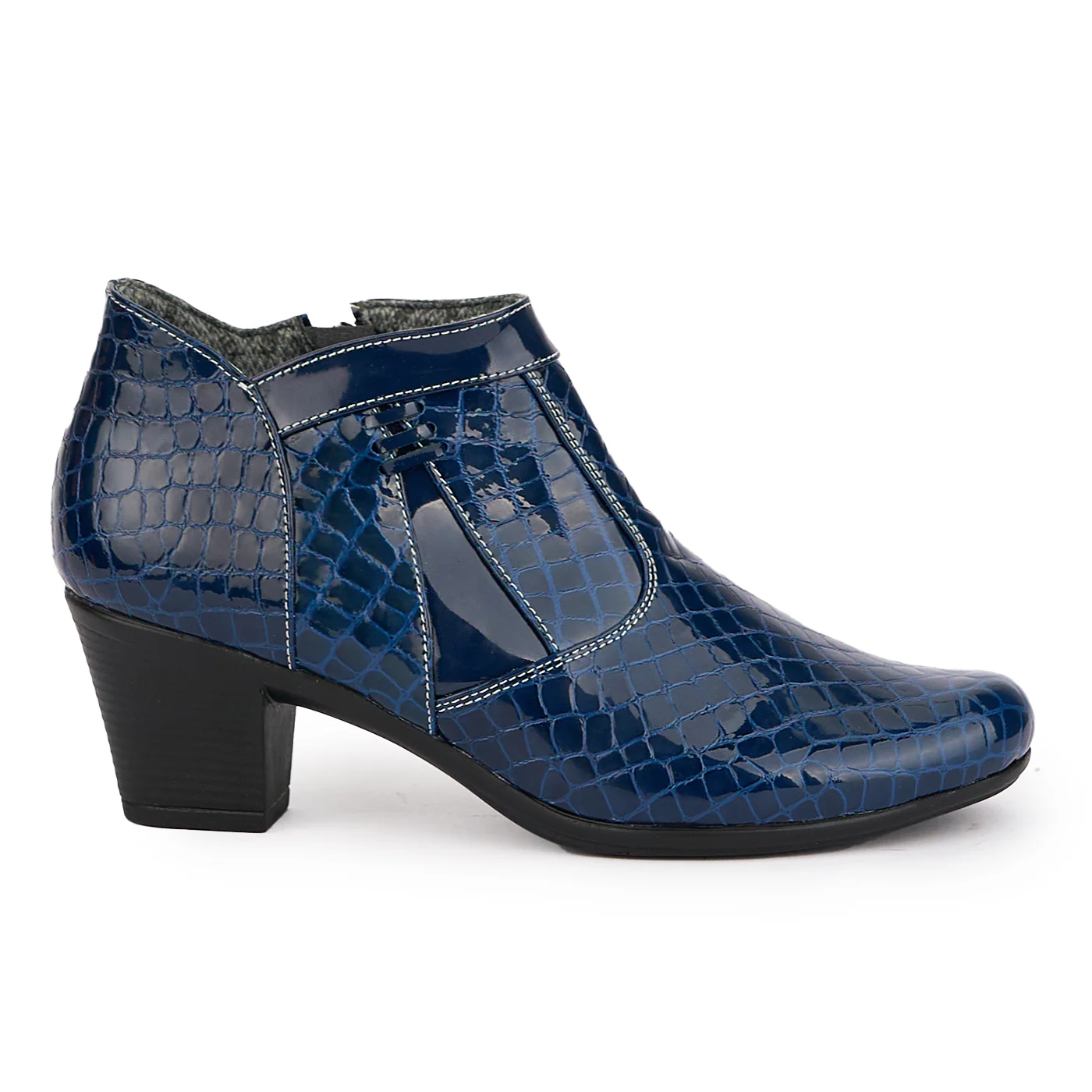 Botine dama din piele naturala bleumarin cu toc 6 cm 16886