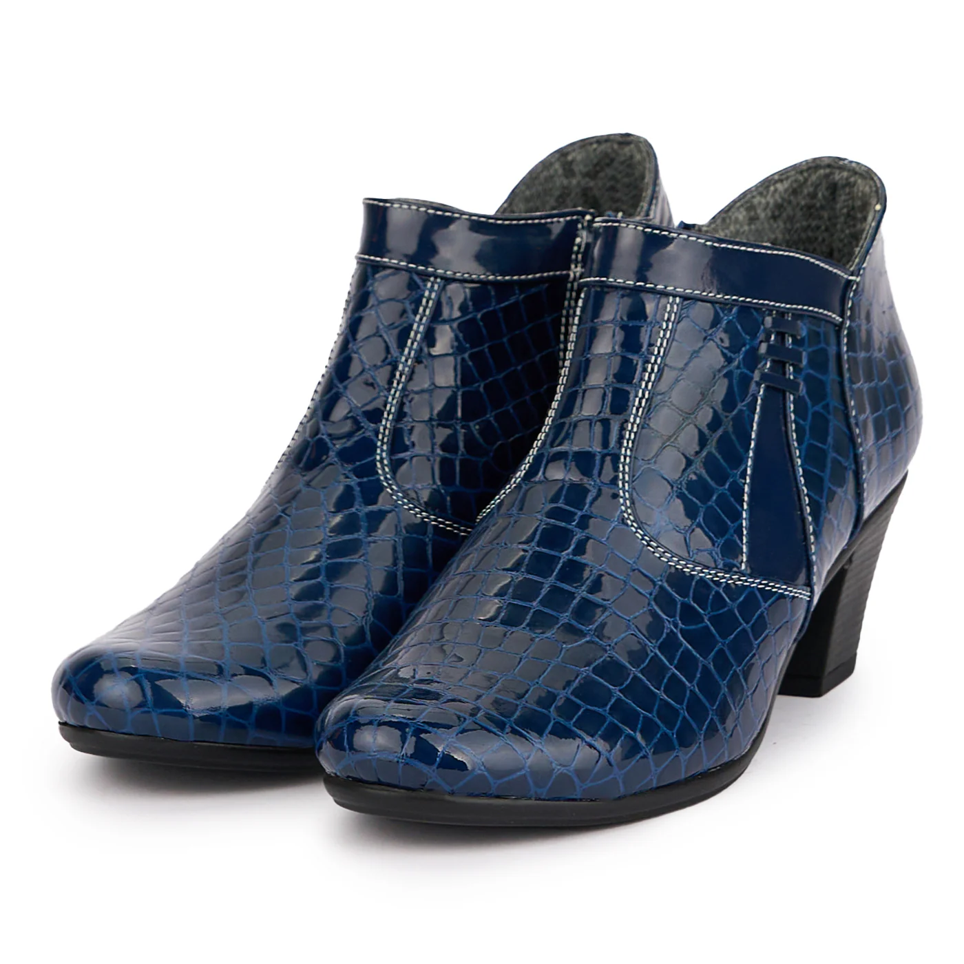 Botine dama din piele naturala bleumarin cu toc 6 cm 16886 - Image 3