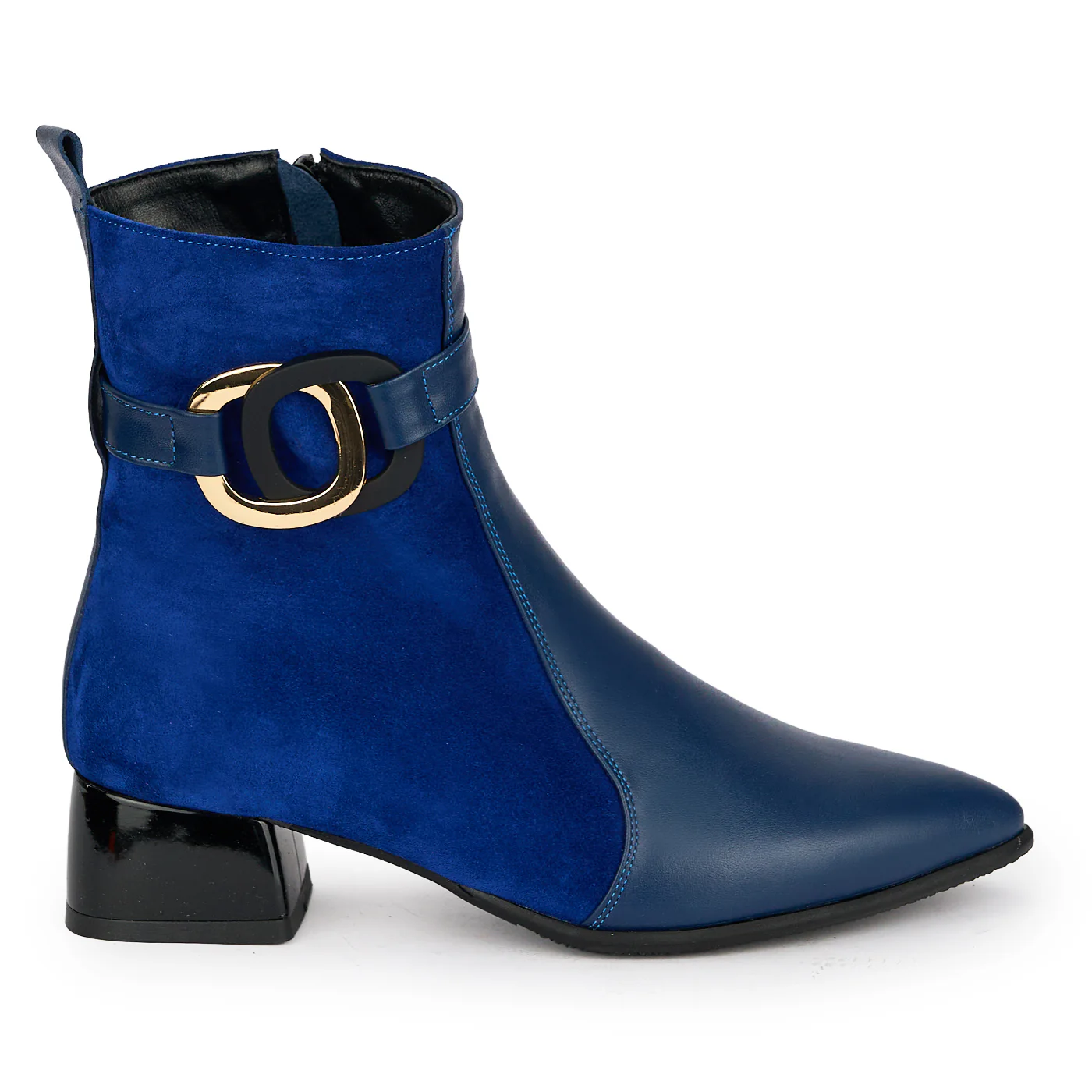 Botine dama din piele naturala bleumarin cu toc gros 4 cm 19110