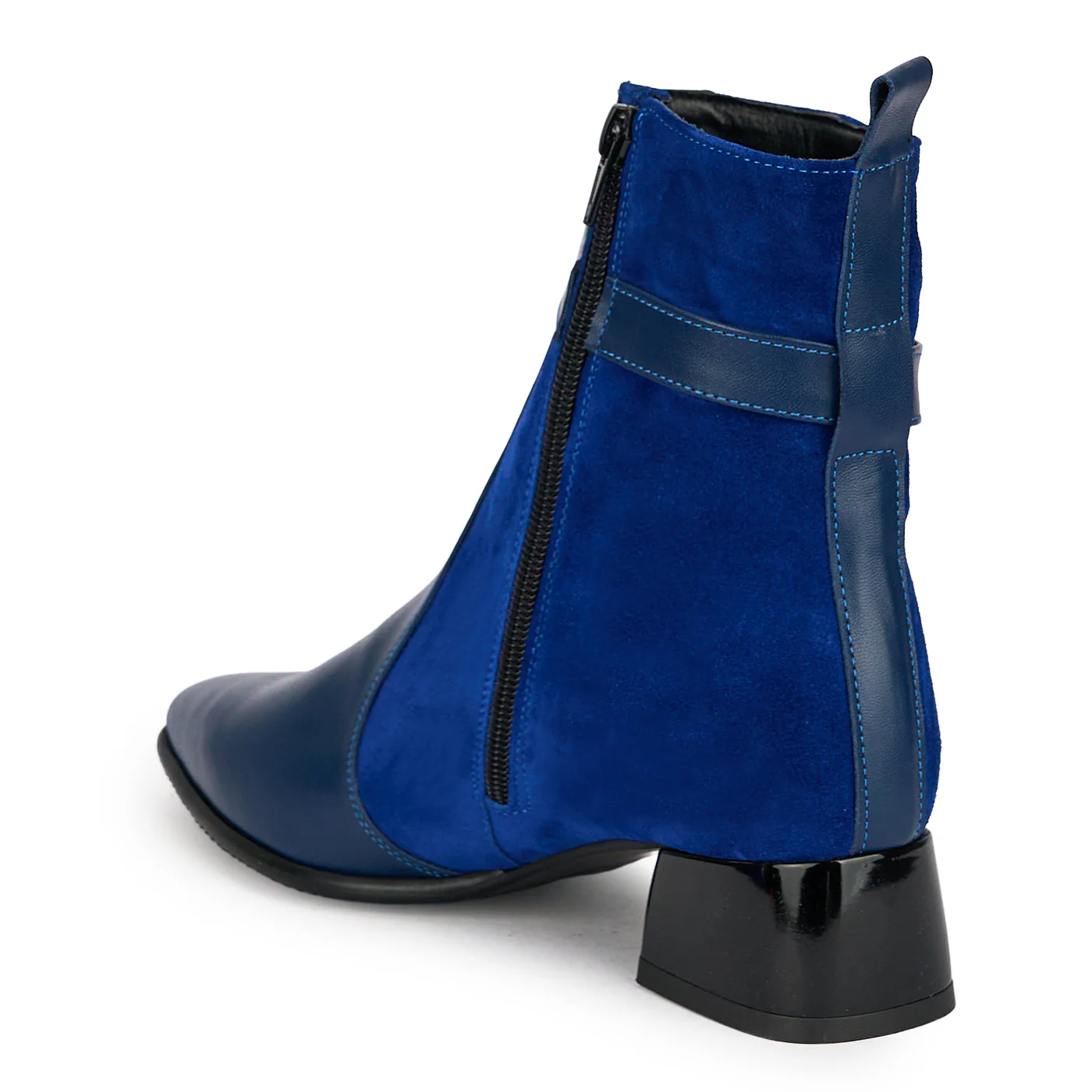 Botine dama din piele naturala bleumarin cu toc gros 4 cm 19110 - Image 2