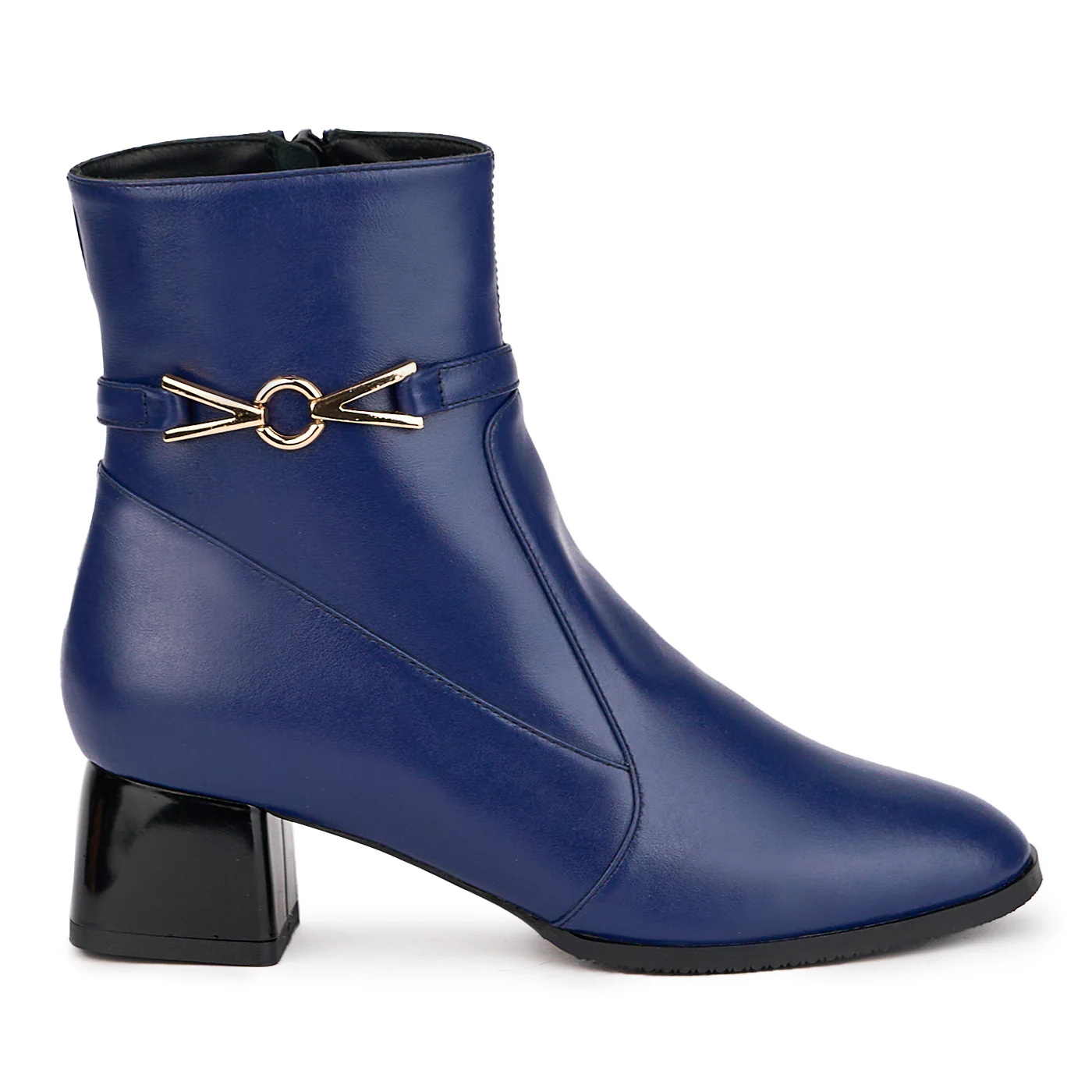 Botine dama din piele naturala bleumarin cu toc gros 5 cm 17086