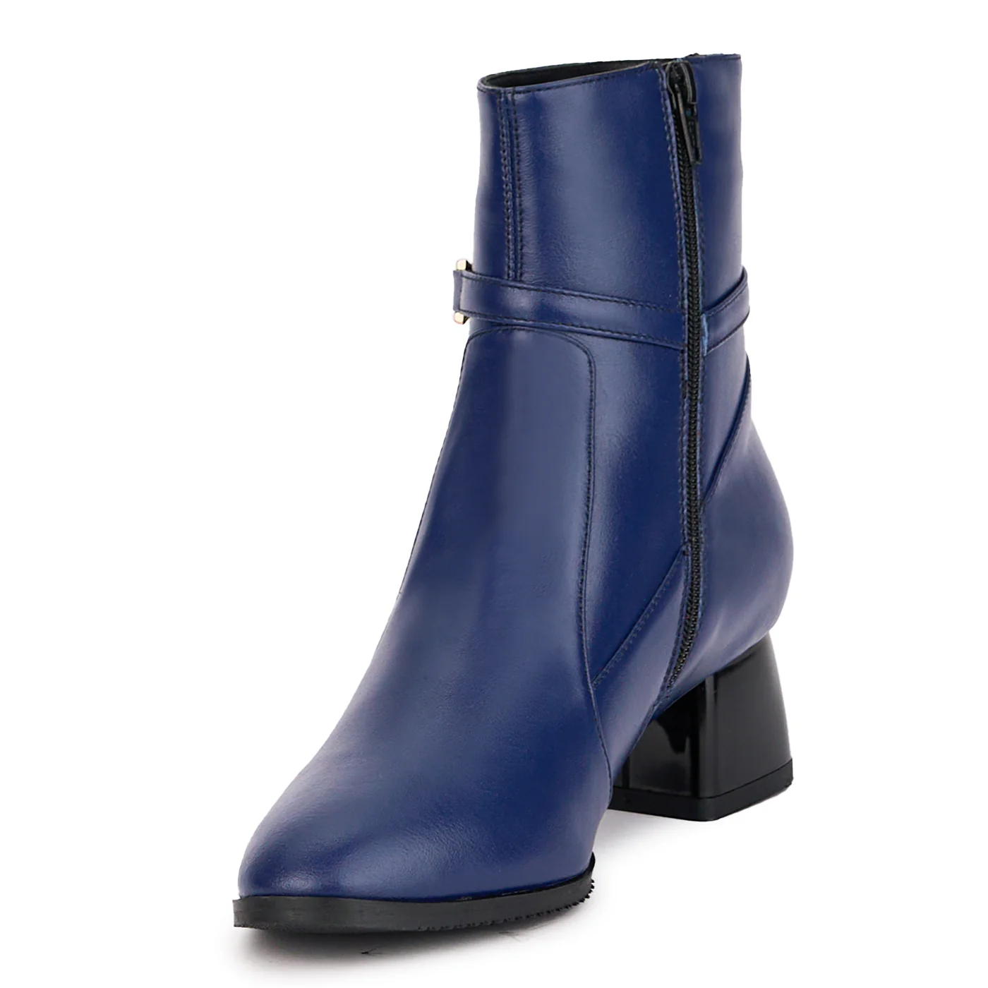 Botine dama din piele naturala bleumarin cu toc gros 5 cm 17086 - Image 3