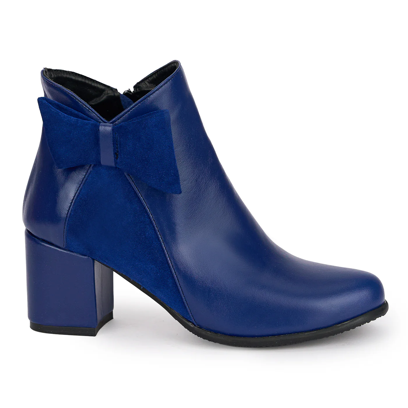 Botine dama din piele naturala bleumarin cu toc gros 6.5 cm 18850