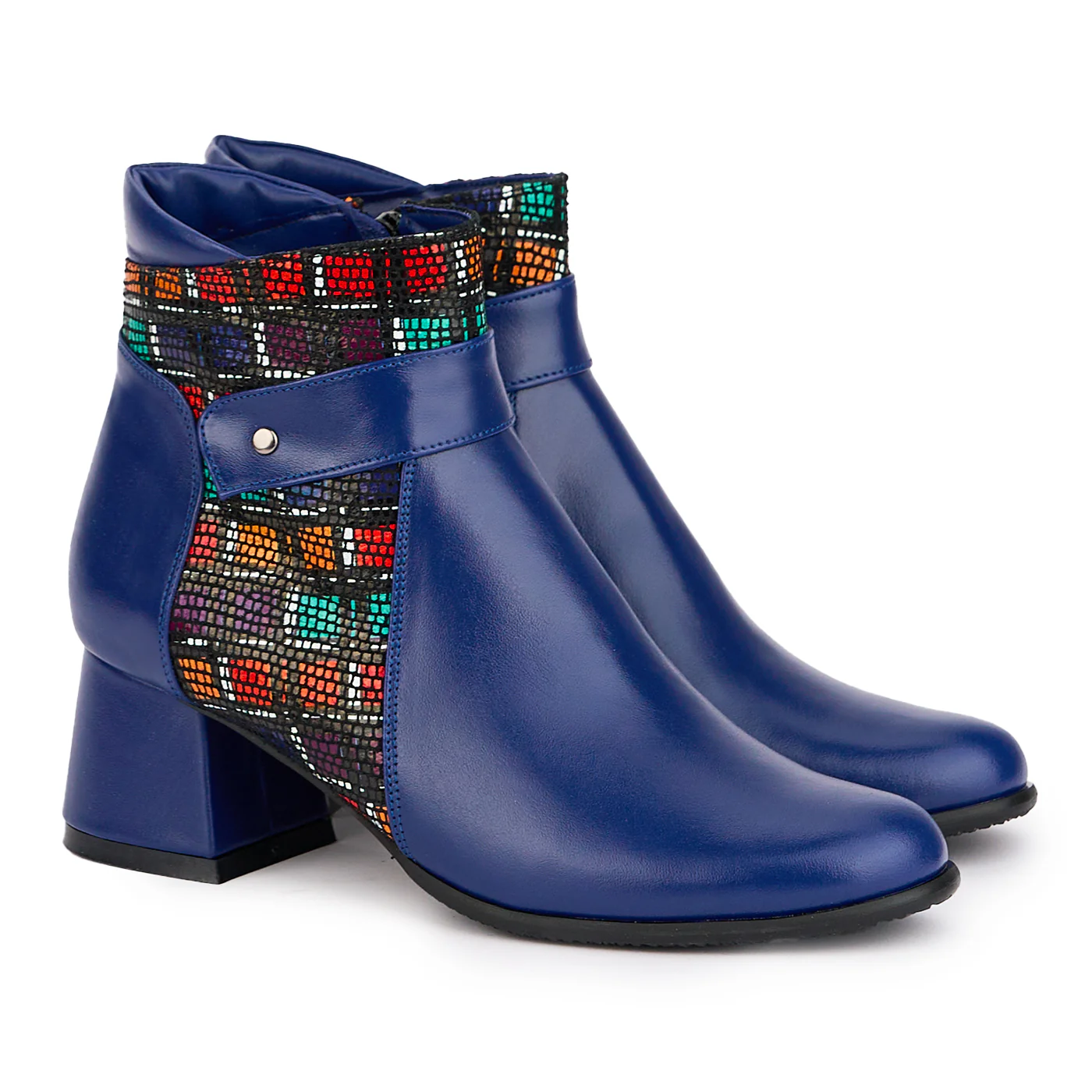 Botine dama din piele naturala bleumarin cu toc gros 6 cm 16943 - Image 4