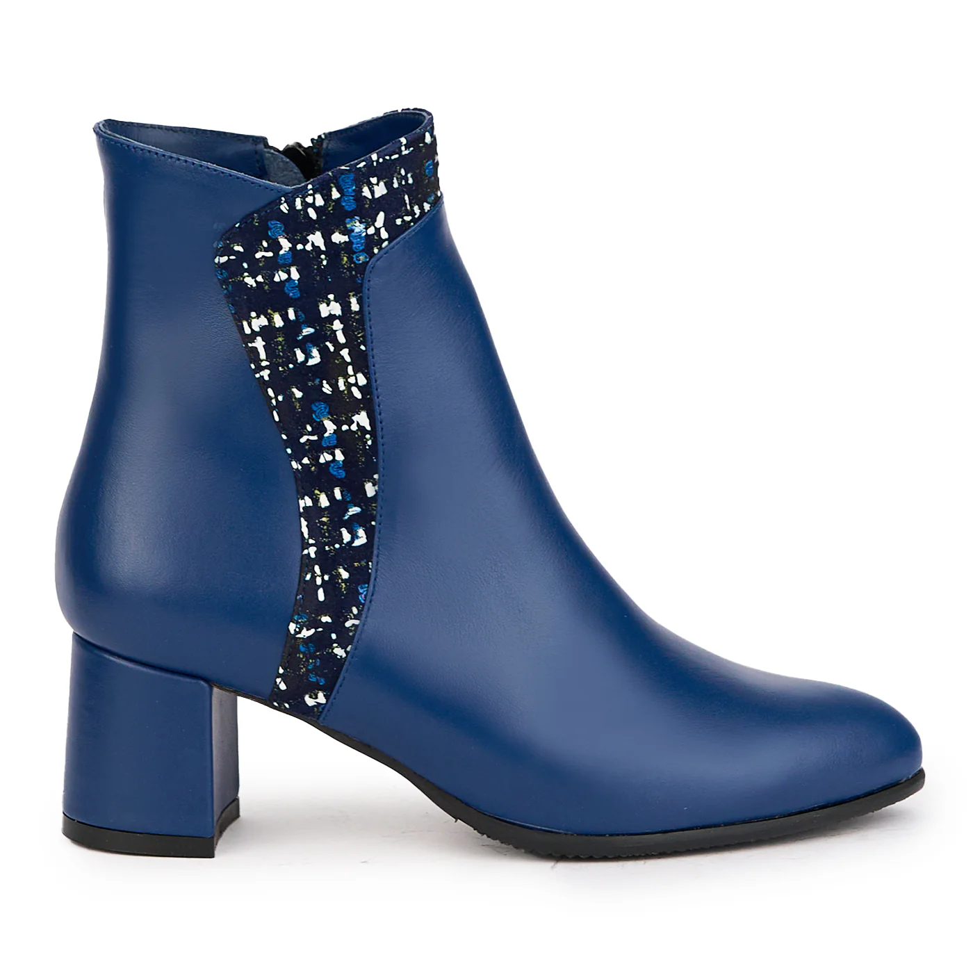 Botine dama din piele naturala bleumarin cu toc gros 6 cm 17177