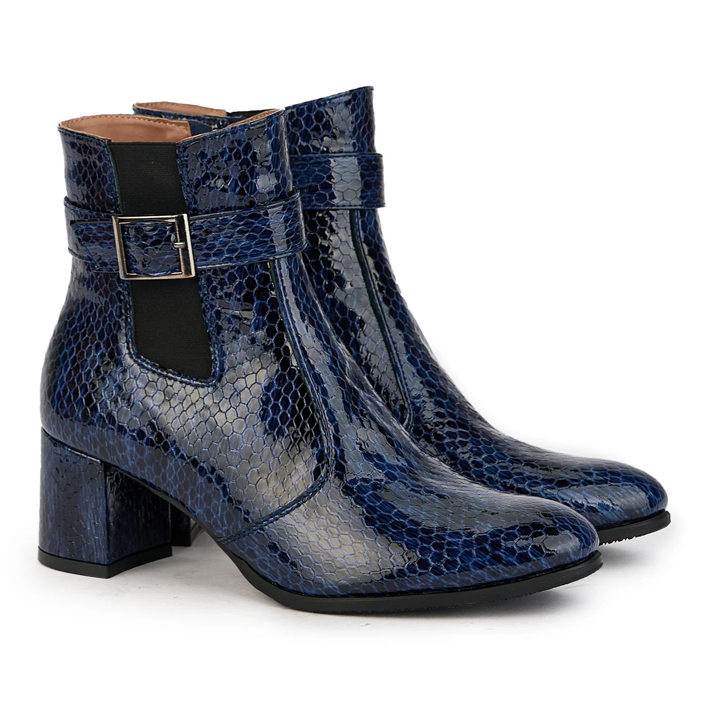 Botine dama din piele naturala bleumarin cu toc gros 6 cm 17328 - Image 4