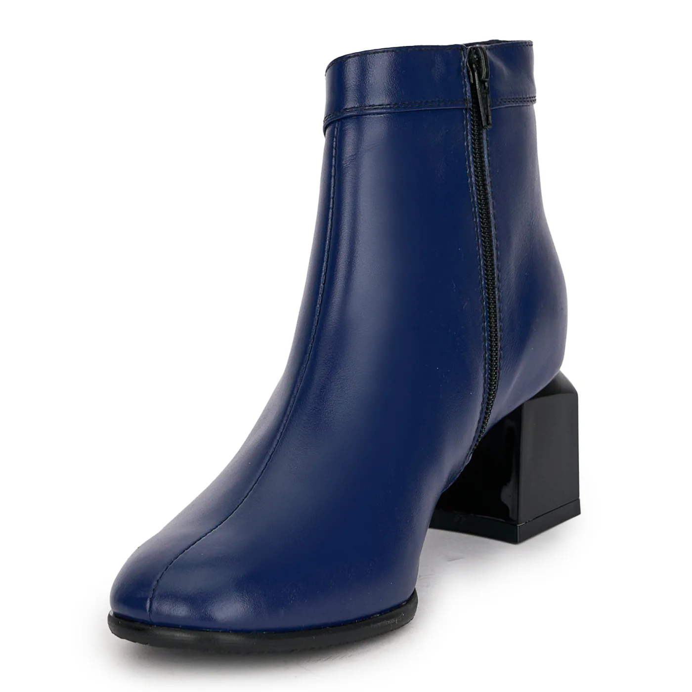 Botine dama din piele naturala bleumarin cu toc gros 6 cm 18930 - Image 3