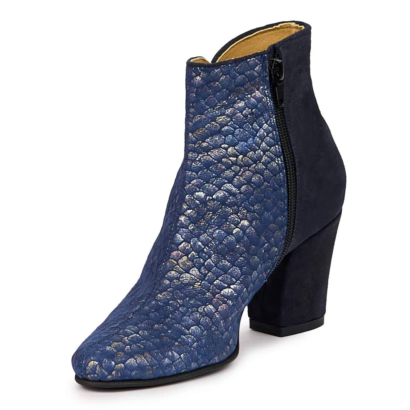 Botine dama din piele naturala bleumarin cu toc gros 7.5 cm 14431 - Image 3